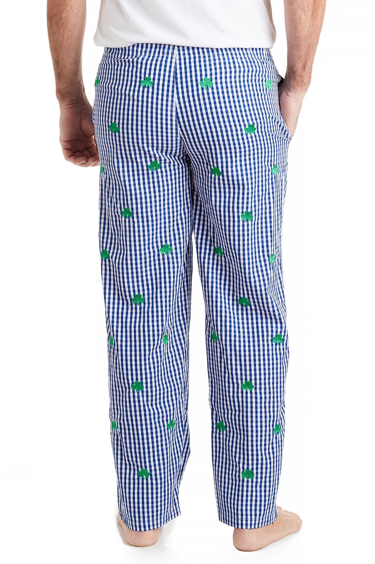 Women's Wide Leg Sleep Pants - Soft Gingham Print with Shamrock Design | Cozy Lounge & Sleepwear for Home Relaxation