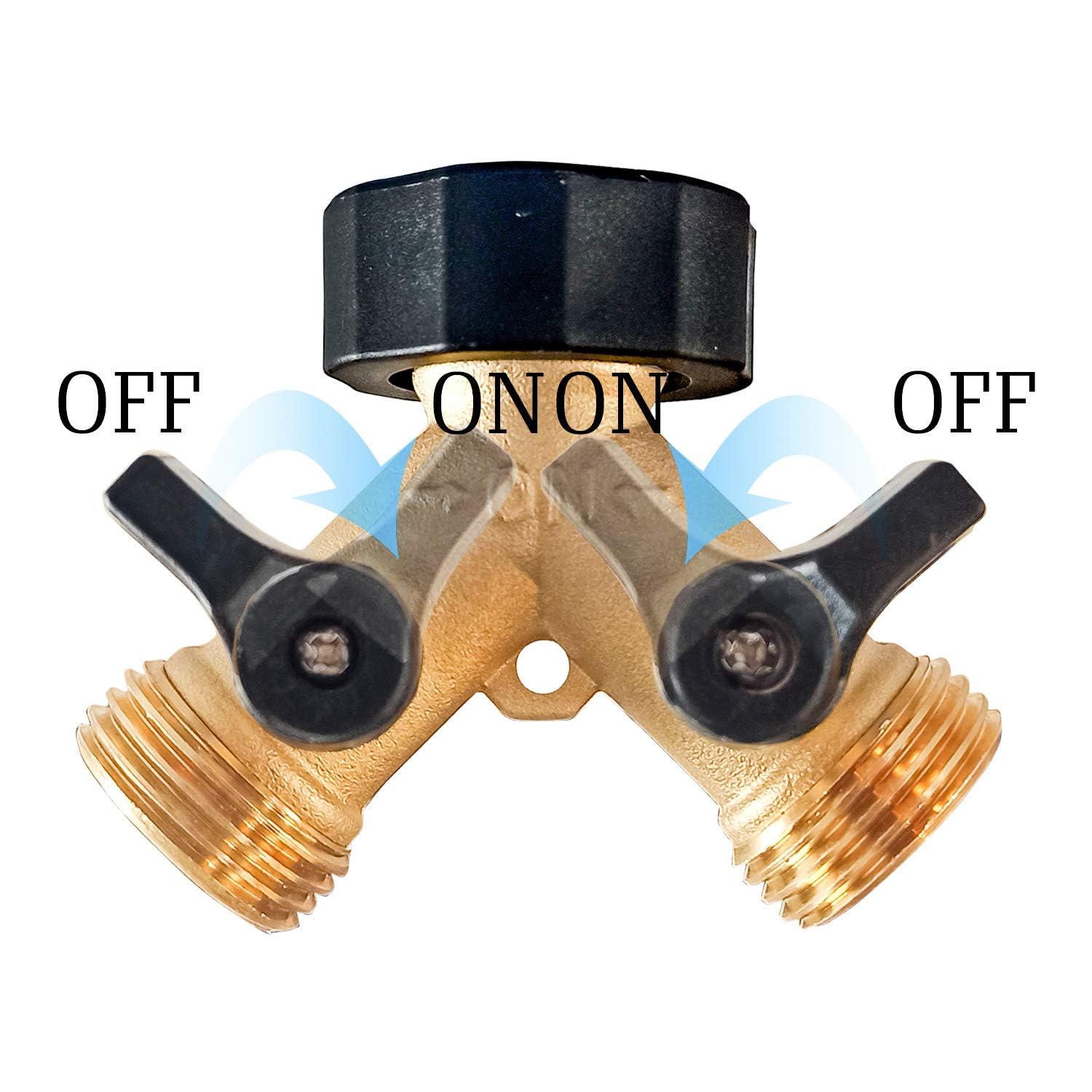 Hourleey 2-Way Brass Garden Hose Splitter - 3/4