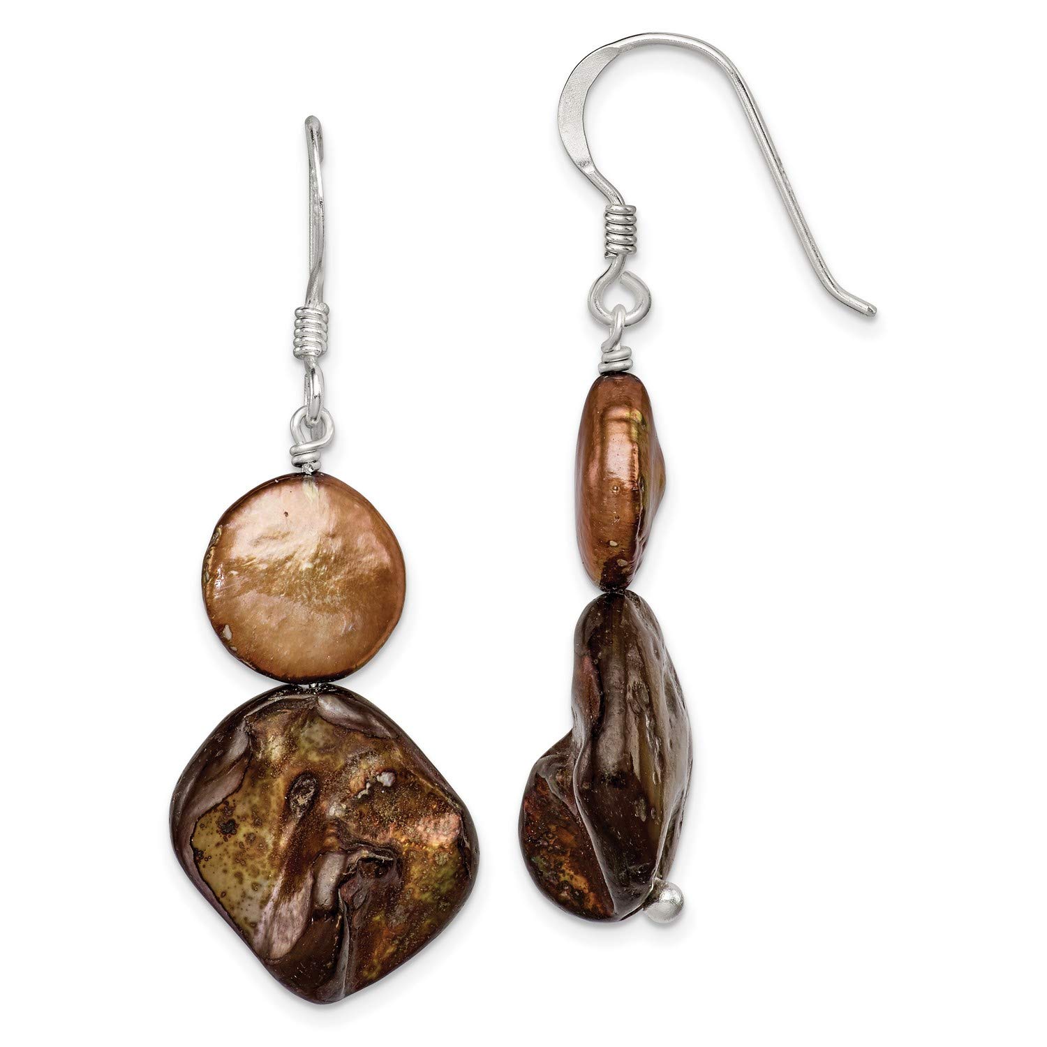 47x19mm Sterling Silver Brown Mother of Pearl FWC Pearl Earrings - Elegant Jewelry for Women, Perfect for Weddings, Parties & Special Occasions