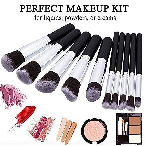 Soft Bristle 10-Piece Black Makeup Brush Set with Pink Beauty Blender - Perfect for Professional & Home Makeup