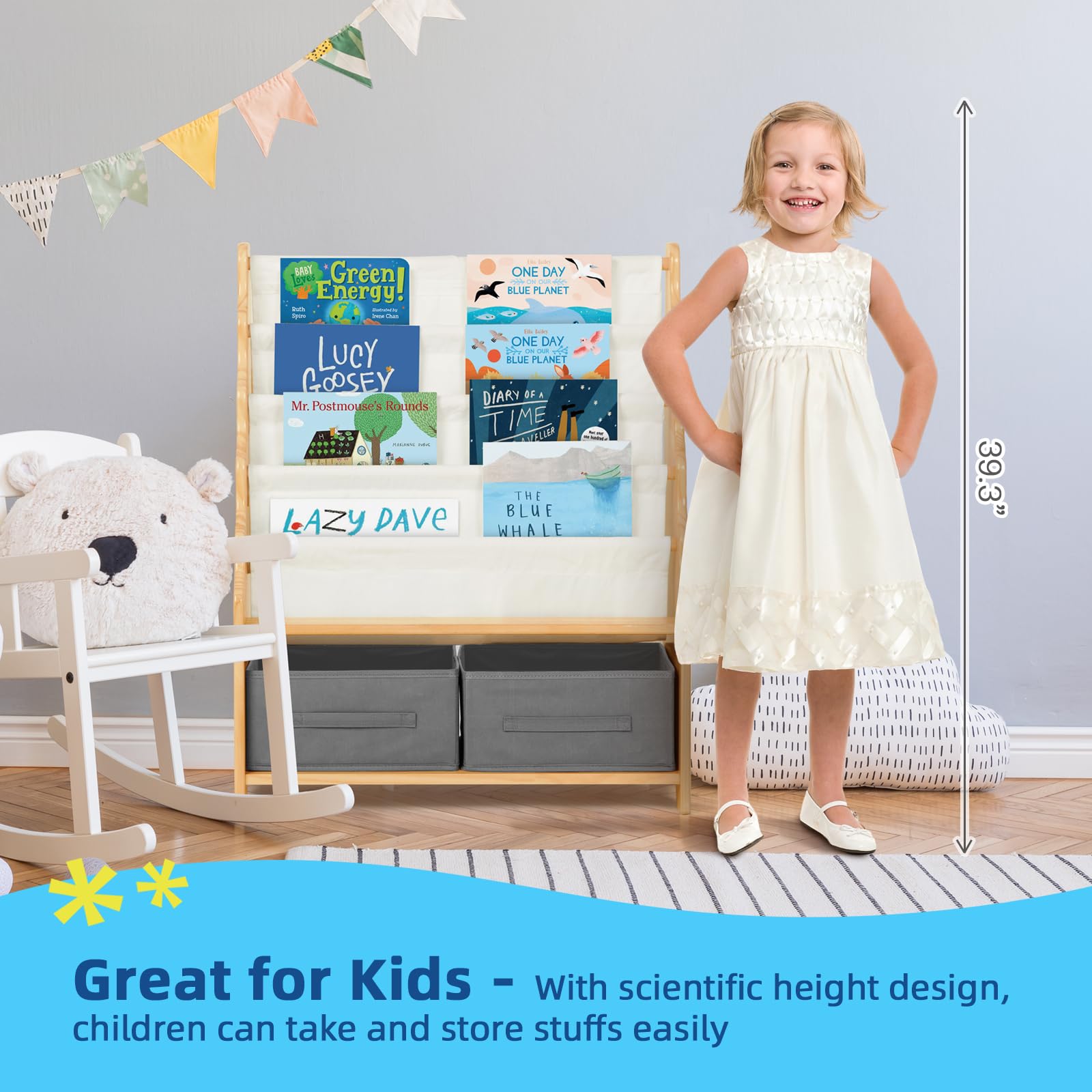 OOOK Solid Wood Montessori Bookshelf for Kids - 27.6