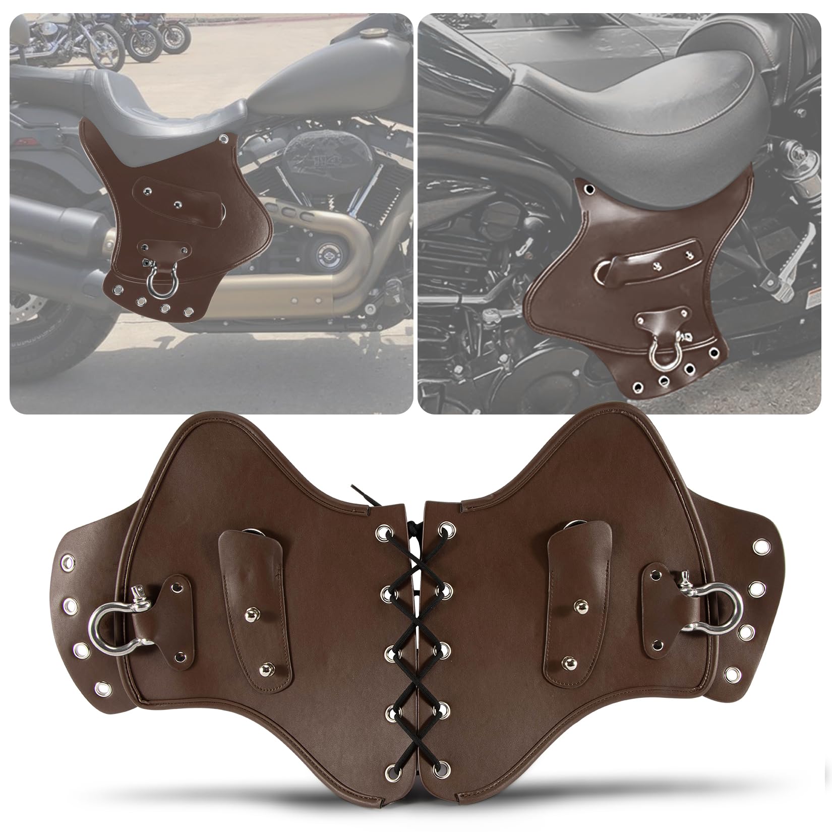 PSLER Universal Leather Motorcycle Heat Shield Deflector for Harley Touring & Sportster - Brown Side Saddle Heat Protection | Perfect for Long Rides & Hot Weather Riding