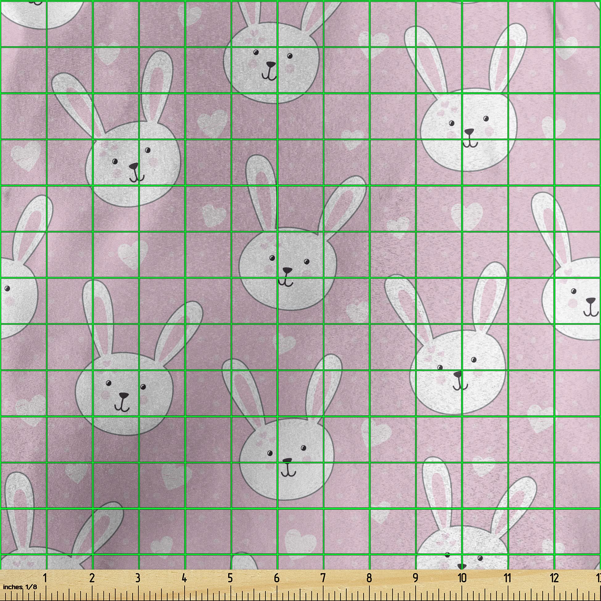 Lunarable Pale Pink Satin Fabric by The Yard - Easter Themed Cartoon Rabbits with Hearts & Dots Print - 10 Yards for Home Decor, DIY Crafts, Quilting & Sewing Projects (Pale Pink & White)