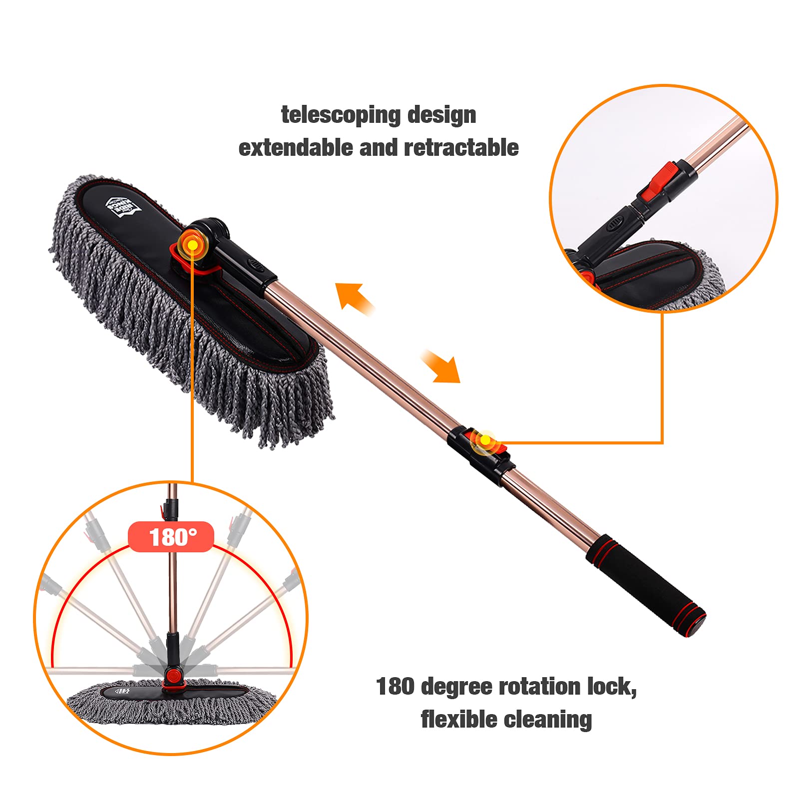 Extendable Car Duster Set with Scratch Remover - Large & Small Microfiber Brushes for Exterior & Interior Cleaning of Cars and Trucks, Perfect for Home and On-the-Go Use