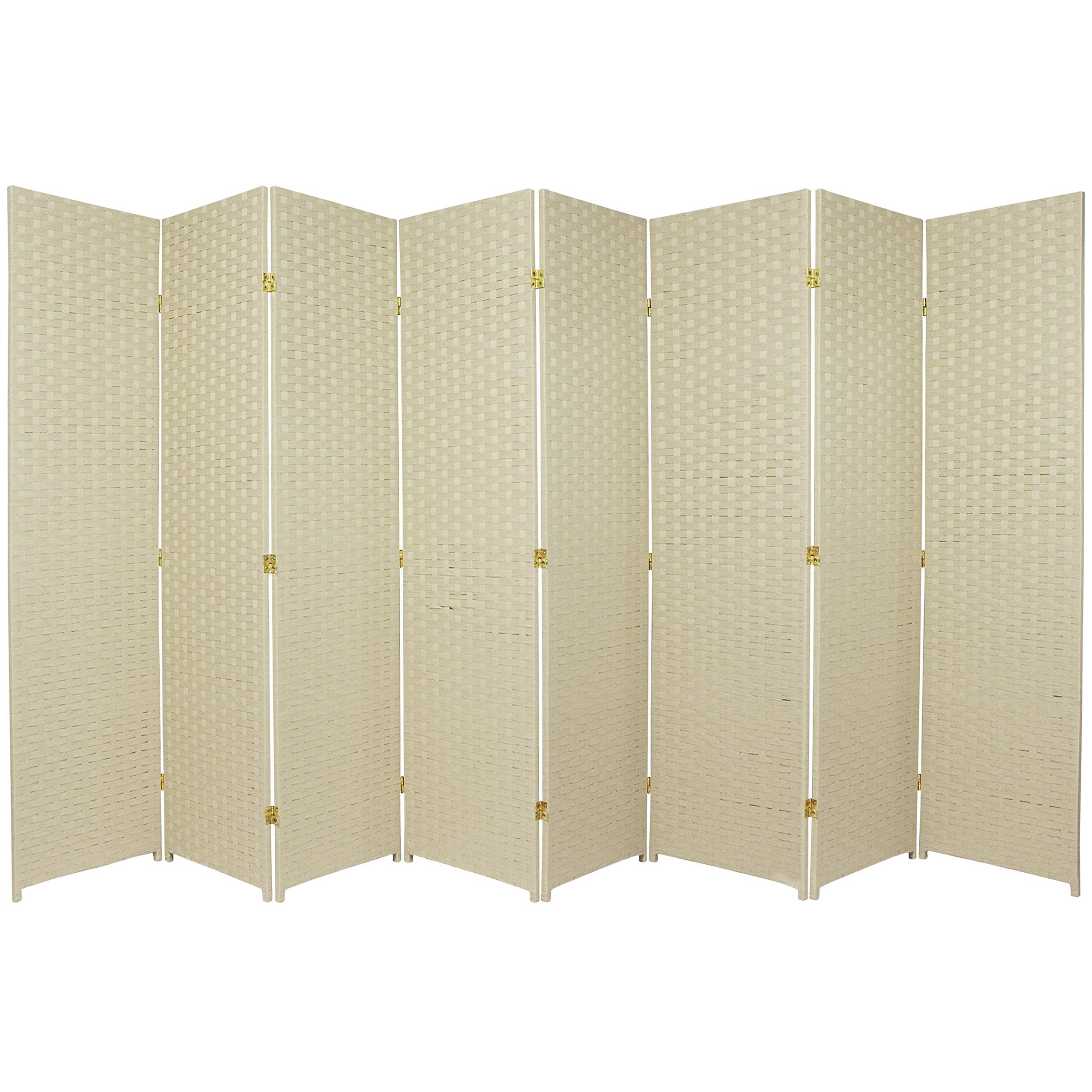 6 ft. Tall Woven Fiber Room Divider - 8 Panel Cream Folding Screen for Home, Office & Event Decor | Handmade Oriental Style Partition for Privacy & Space Division