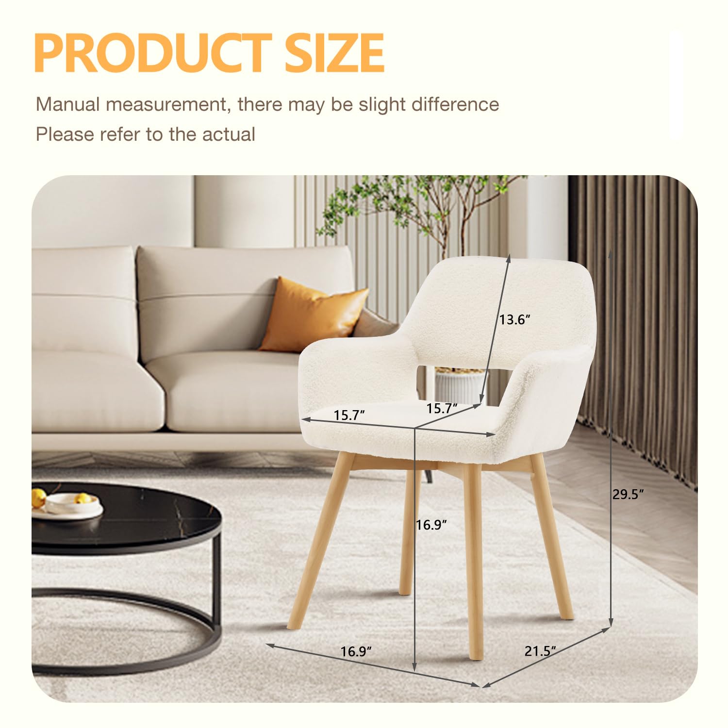 Mid Century Modern Dining Chairs Set of 2, 4, 6 - Upholstered Accent Chairs for Kitchen, Dining Room & Living Room - Comfy Wool White Armchairs for Home, Bedroom, Office & Waiting Room - No Wheels Desk Chair - Perfect for Entertaining, Relaxing & Workspaces