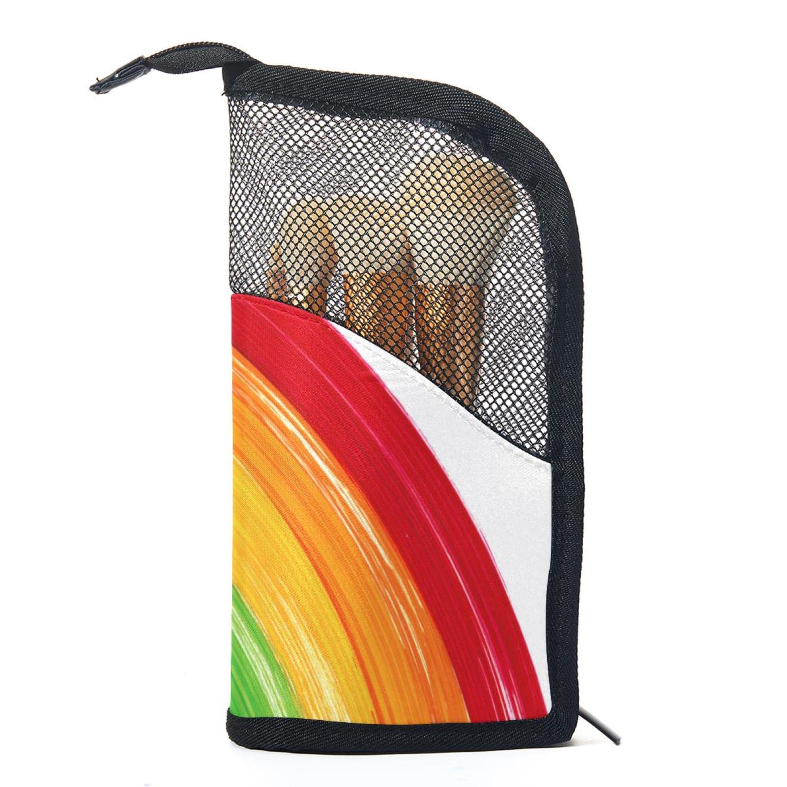 12-Piece Watercolor Rainbow Makeup Brush Set with Organizer Bag - Portable Travel Cosmetic Brush Holder for Professional & Home Makeup Application
