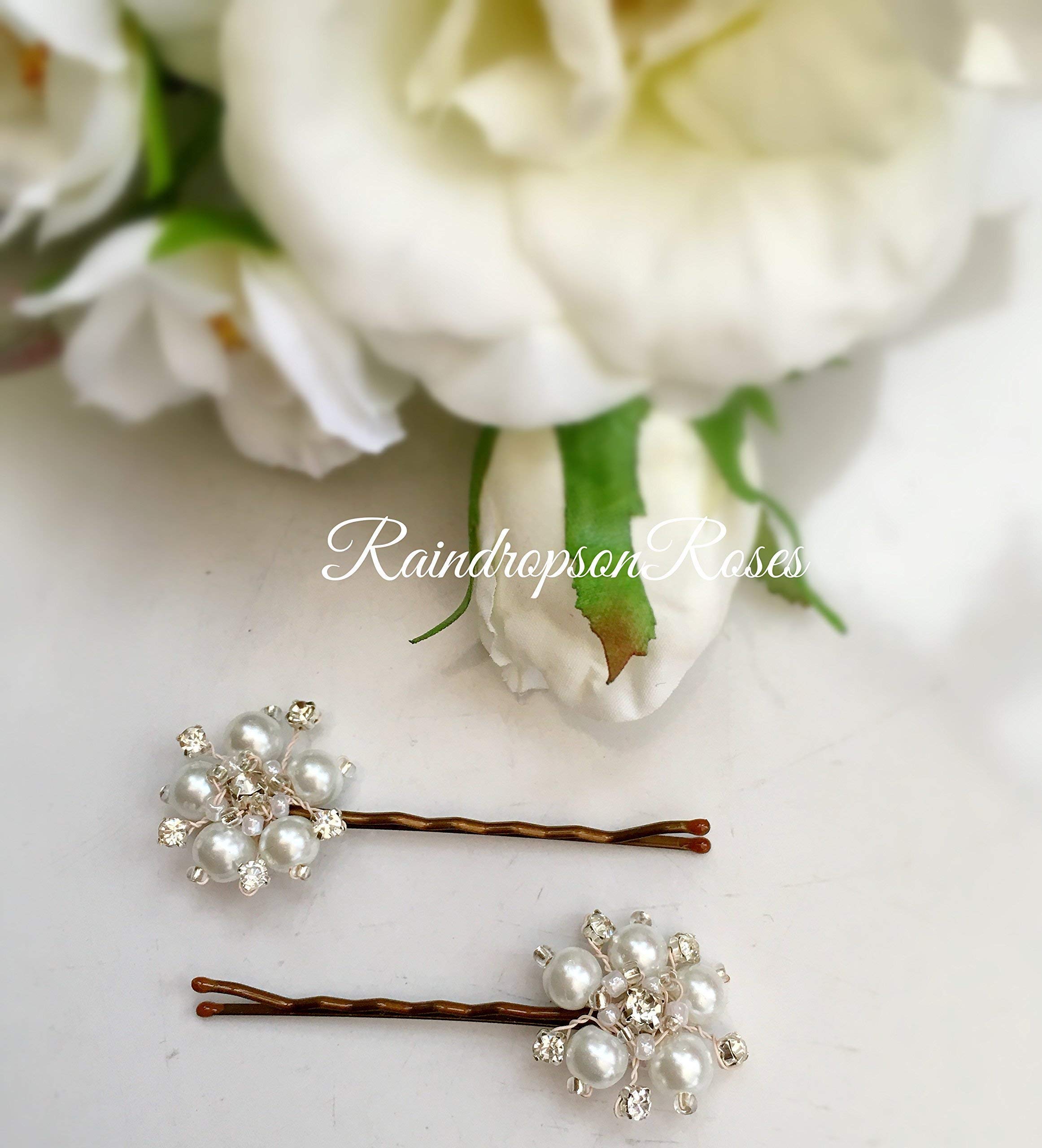 Pearl & Diamond Flower Hair Bobby Pins - Elegant Wedding Hair Accessories for Brides, Bridesmaids, Prom, Dance, Party & Ballet - Perfect for Special Occasions and Everyday Glam