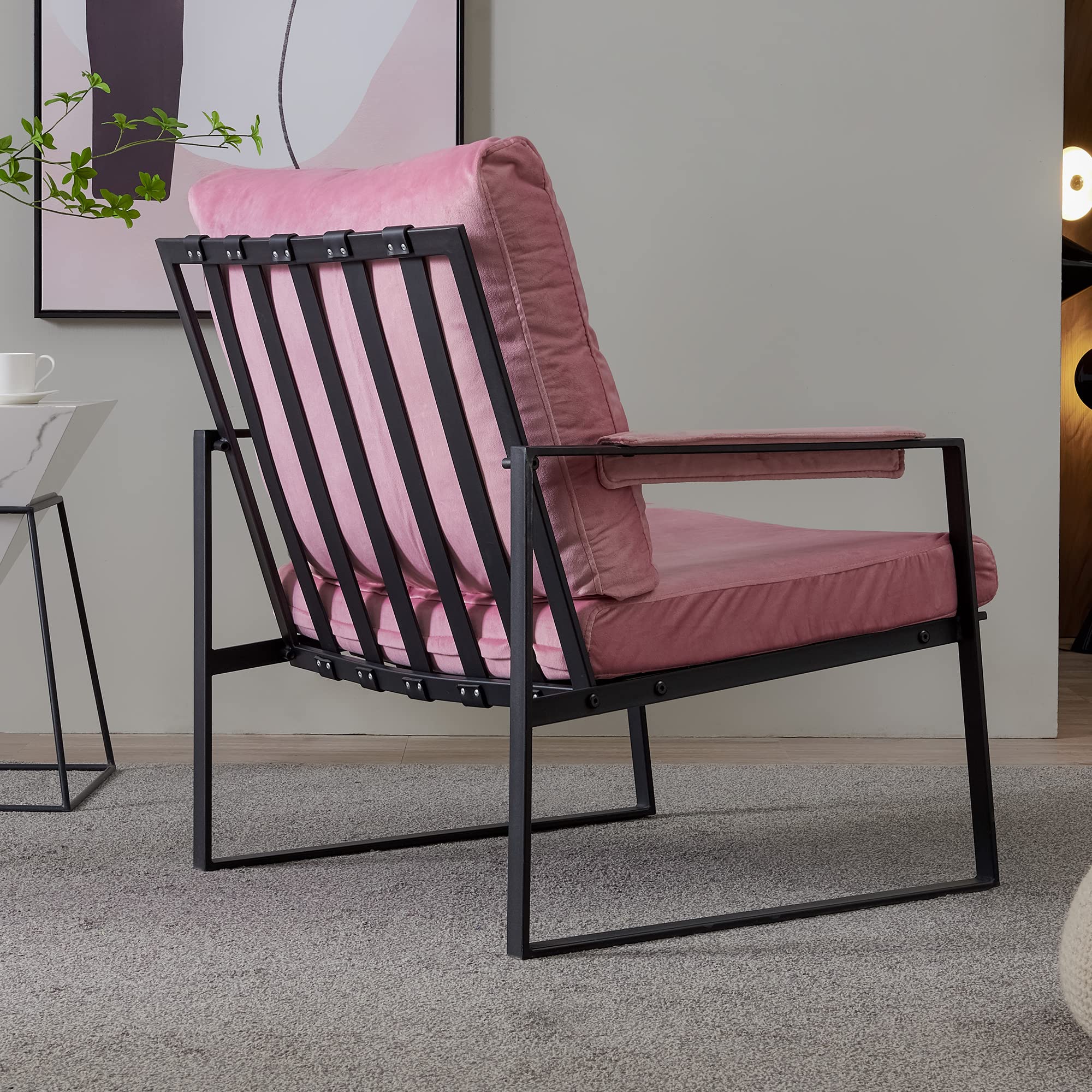Modern Velvet Accent Chair - Single Arm Lounge Chair with Soft Cushion for Living Room & Bedroom, Contemporary Design, Sturdy & Durable, Easy to Clean & Assemble (Pink) - Perfect for Reading Nook, Cozy Corner or Small Space Decor
