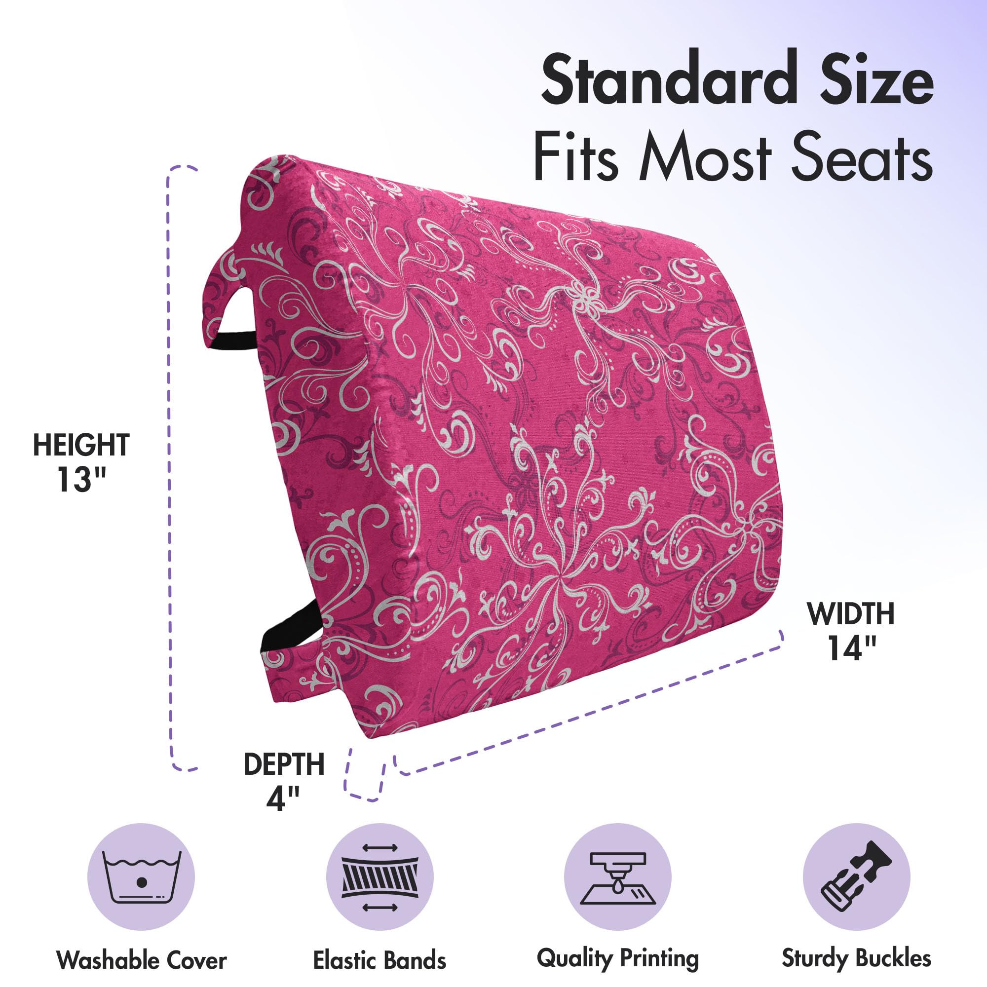 Ambesonne Hot Pink Lumbar Support Pillow with Floral Design - High Density Foam for Office Chair & Car Seat - 14