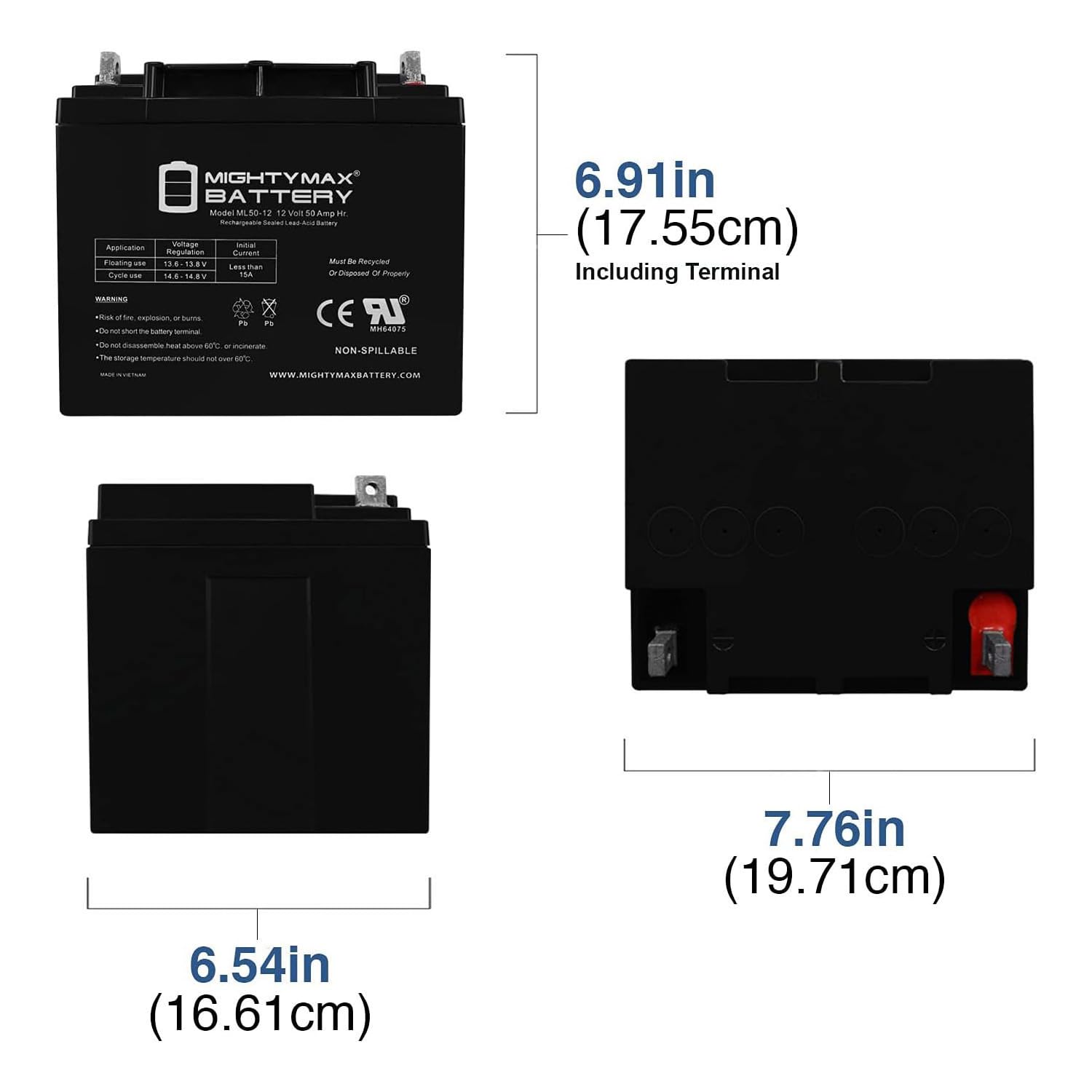 Mighty Max ML50-12 12V 50AH Rechargeable Deep Cycle Battery for Sahara KX Heavy Duty Power Wheelchair - Perfect for Mobility Scooters, Electric Wheelchairs & Medical Equipment Power Supply