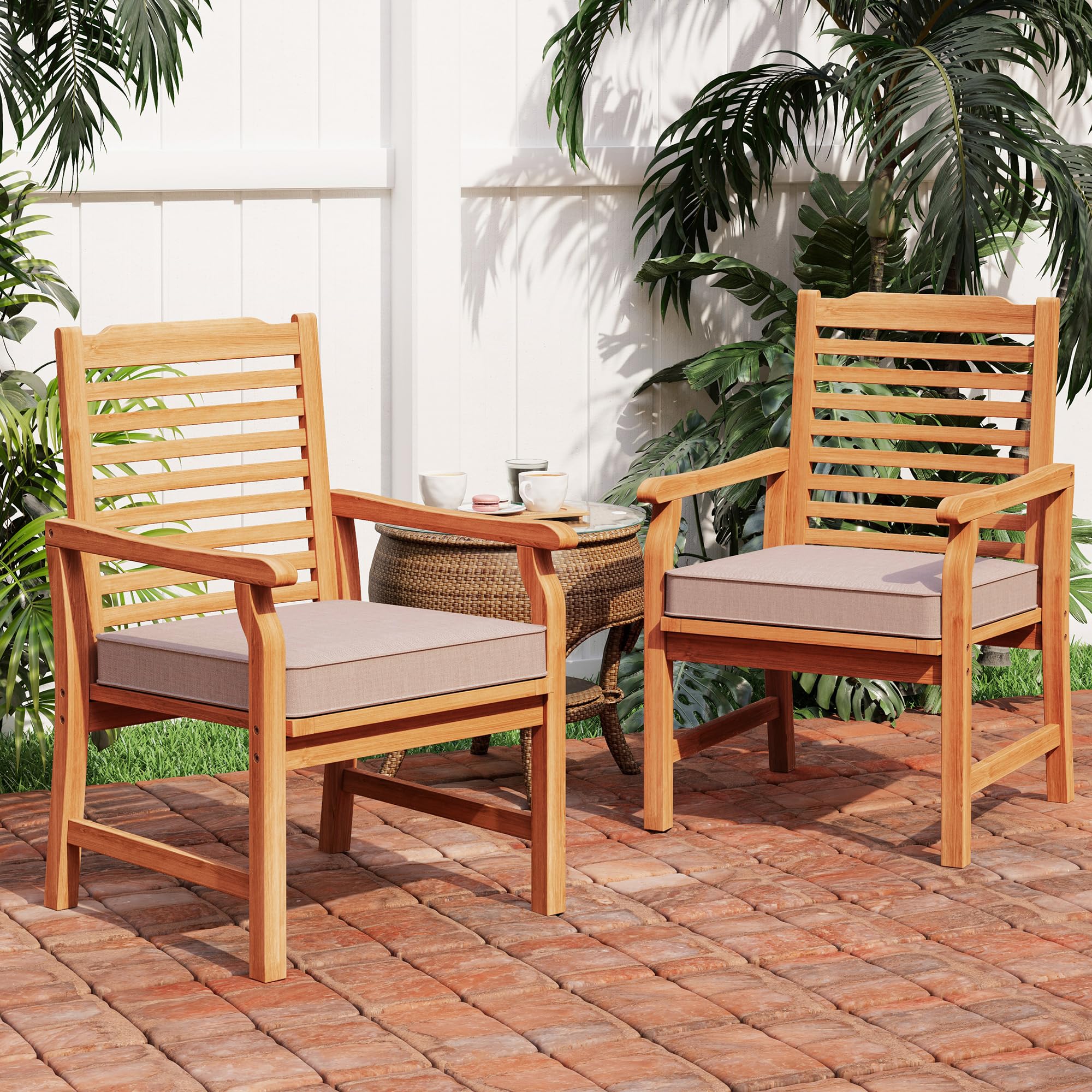 PHI VILLA 2-Piece Acacia Wood Outdoor Dining Chairs with Cushions - Patio Armchairs Set, Weather-Resistant Oil-Finished Wooden Chairs for Deck, Yard, Porch, Garden - Perfect for Outdoor Entertaining & Relaxation