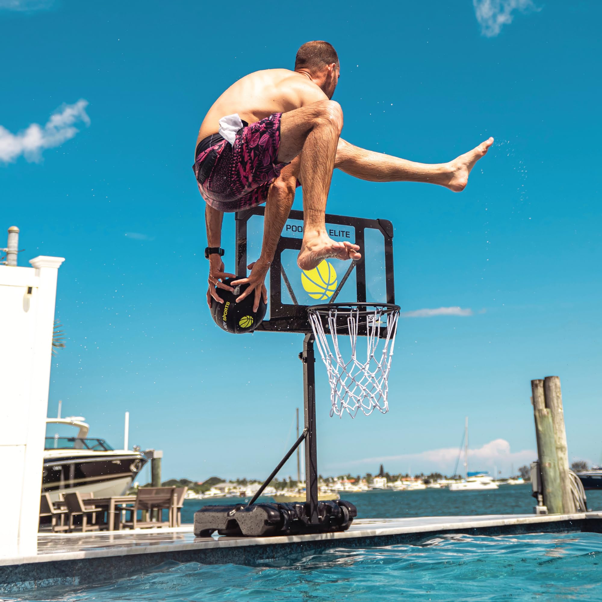 Adjustable Pool Basketball Hoop Set with 3 Composite Leather Balls, Air Pump & Tools - Perfect for Kids, Teens & Adults - Fun Water Games for Backyard, Beach & Summer Pool Parties