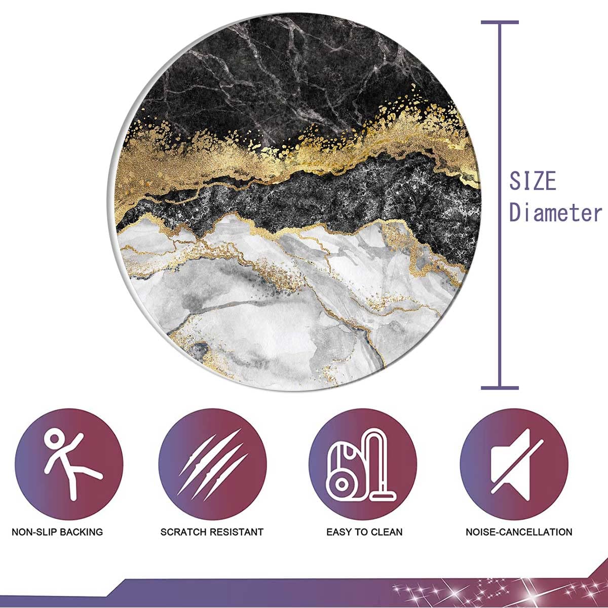 Black Gold High Chair Floor Mat - 43 Inch Non-Slip Desk Chair Mat for Carpeted Floors, Office Chair Computer Mat, Gaming Rug - Perfect for Home Office, Gaming Setup & Workspace Protection
