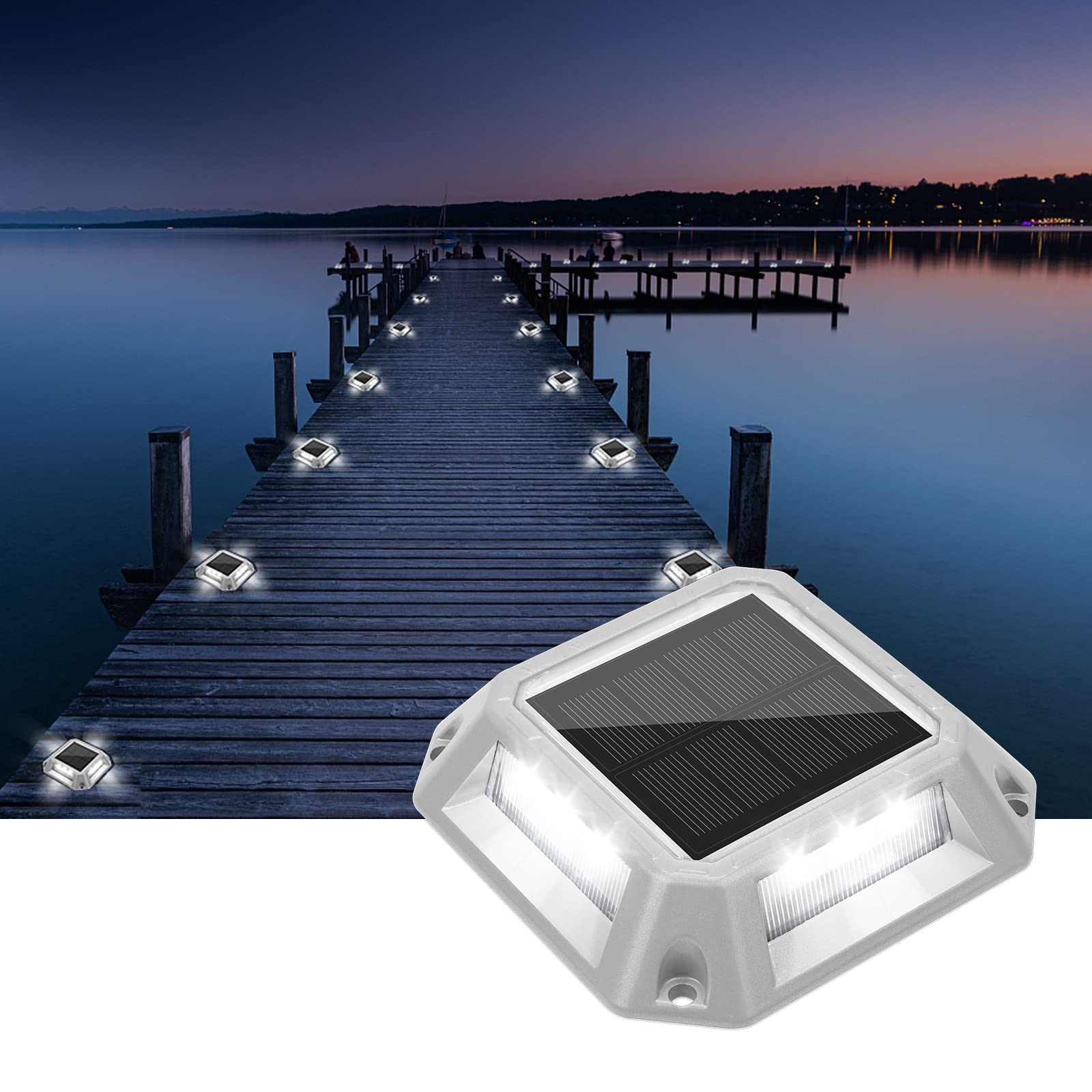 VOLISUN 8-Pack Solar Powered Outdoor Step Lights - Waterproof Driveway & Deck Lighting with 1200mAh Battery (White/Blue Dual Color) for Garden, Pathway, Stairs and Patio Safety