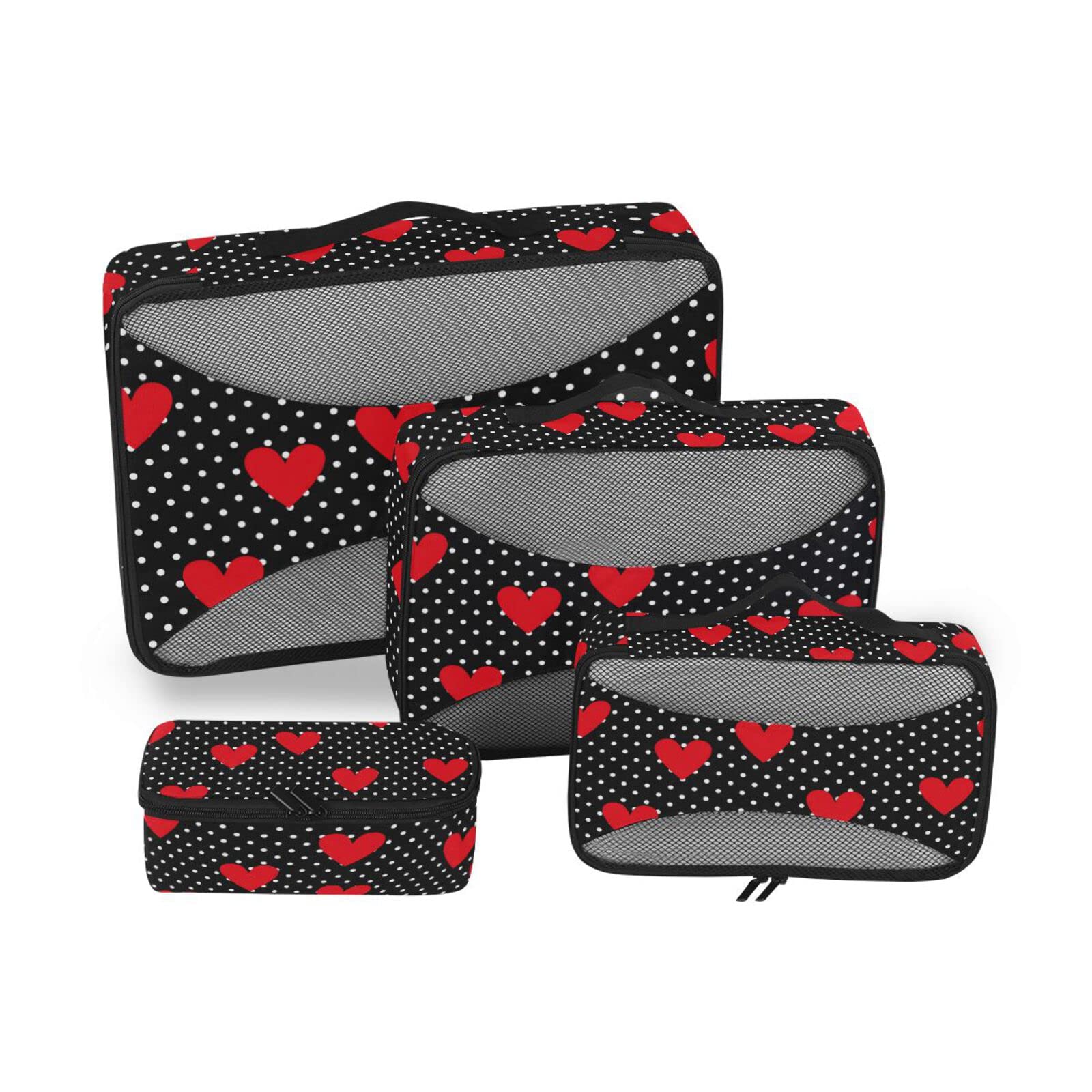 Susiyo Polka Dot Valentine Hearts 4-Piece Packing Cube Set - Luggage Organizers for Travel Accessories | Perfect for Suitcase Organization & Weekend Getaways