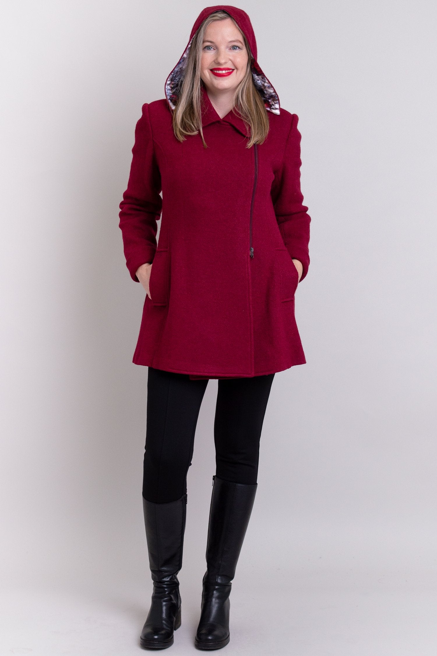Gemma Coat Women's Burgundy Wool Overcoat - Elegant Winter Outerwear for Office, Dating & Special Occasions