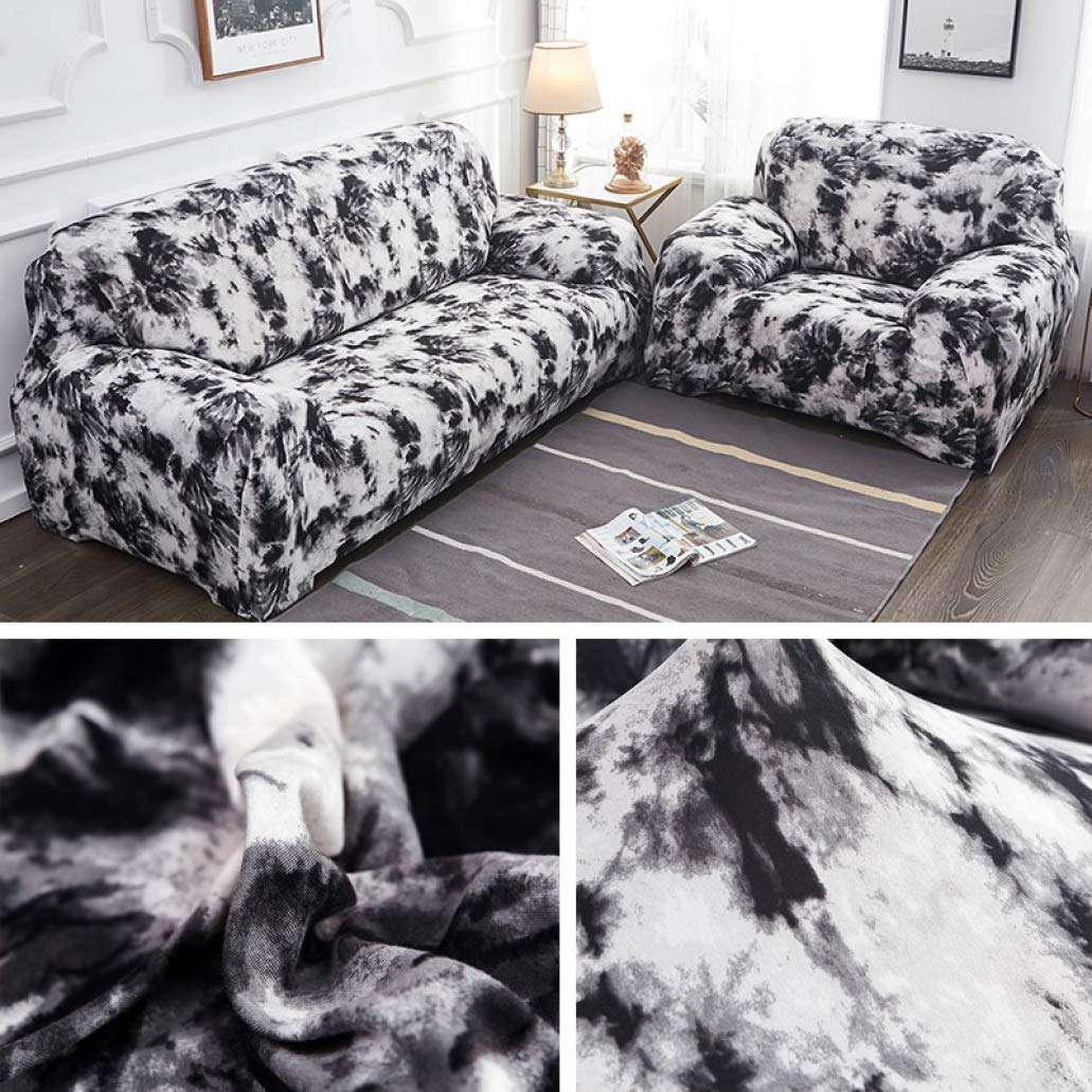 Elastic Sofa Cover for Living Room - Black & White Printed L-Shaped Couch Slipcover, Dustproof & Stretchable Furniture Protector - Perfect for Pets, Kids & Everyday Use