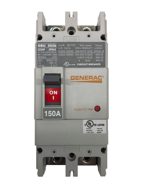 Generac CB 150A 2-Pole 240V Circuit Breaker 225AF (Part# 0K0971) - Compatible with Generac Generators for Home Backup Power Systems