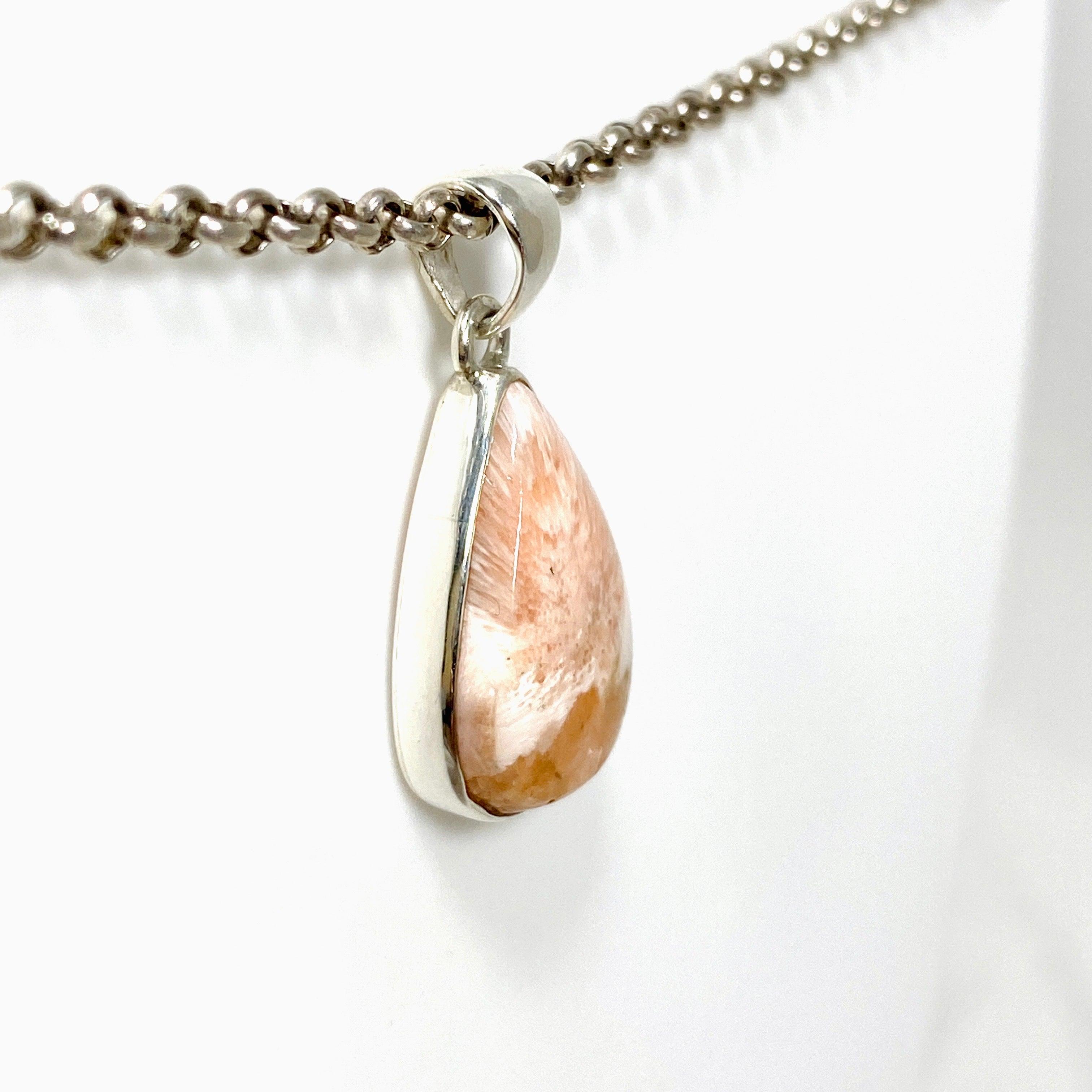 Natural Peach Scolecite Teardrop Pendant Necklace KPGJ4518 - Healing Crystal Jewelry for Meditation, Energy Balancing & Spiritual Growth