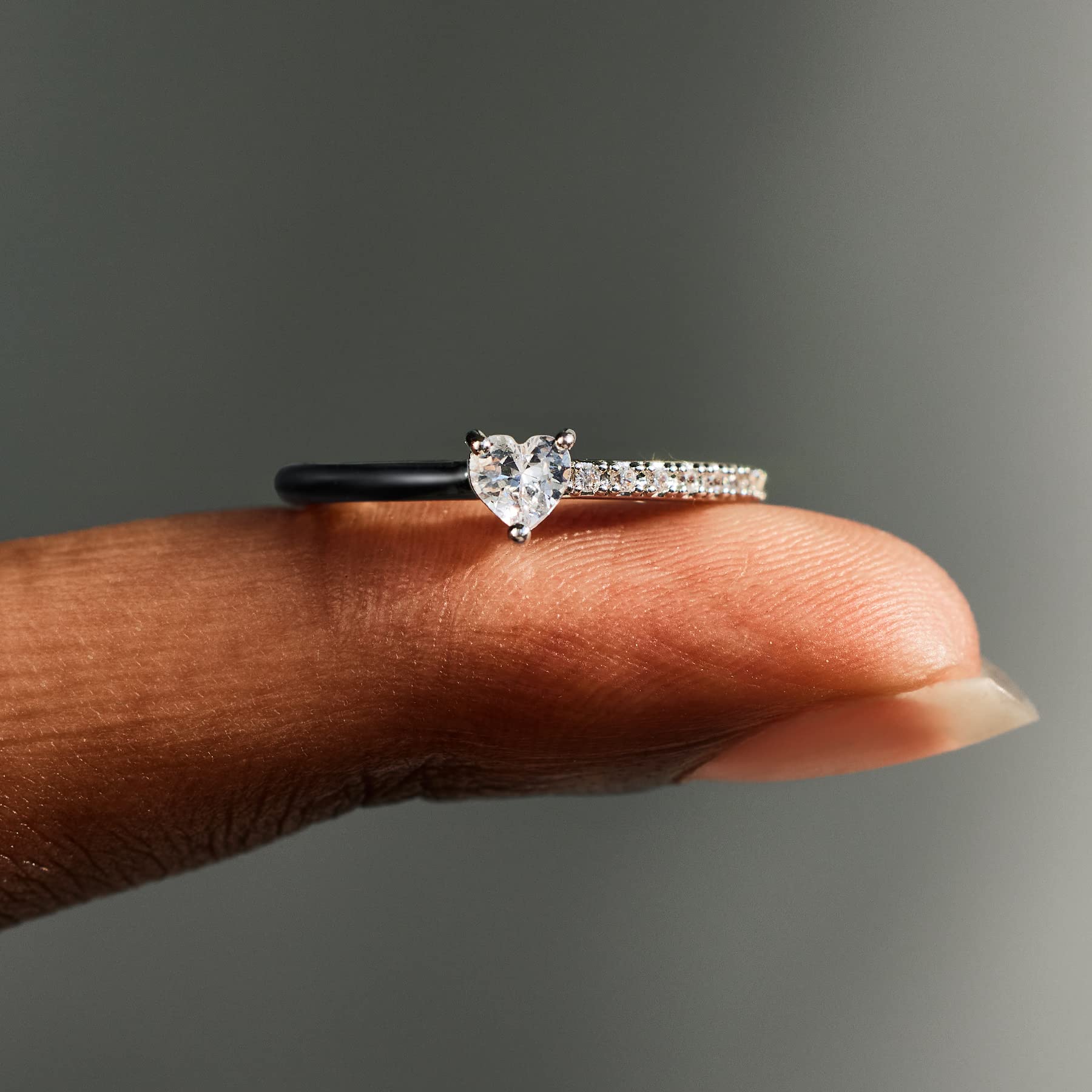 Heart-Shaped Promise Rings for Women - Silver Plated Love Jewelry Gifts for Mother, Daughter & Best Friends | Perfect for Birthdays, Christmas & Valentine's Day | Elegant Half-Enamel Design for Everyday Wear & Special Occasions
