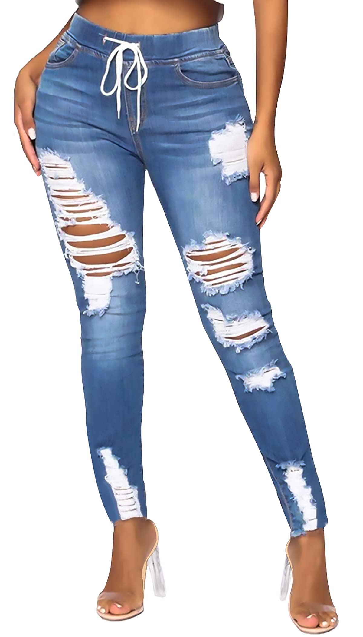 FairBeauty Women's Skinny Stretch Jeans - Frayed Raw Hem, Slim Fit Ripped Denim Pants for Casual Wear & Night Out | Trendy Distressed Jeans for Women