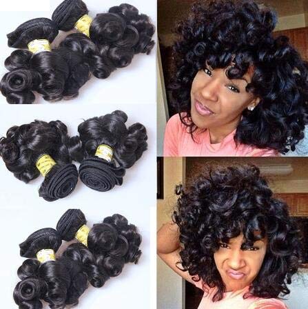 Bouncy Short Curly Human Hair Extensions 3pcs Set - 100% Remy Peruvian Hair Wefts Natural Spring Curls (10 10 10inch, Color 1#) for Party, Wedding & Daily Styling