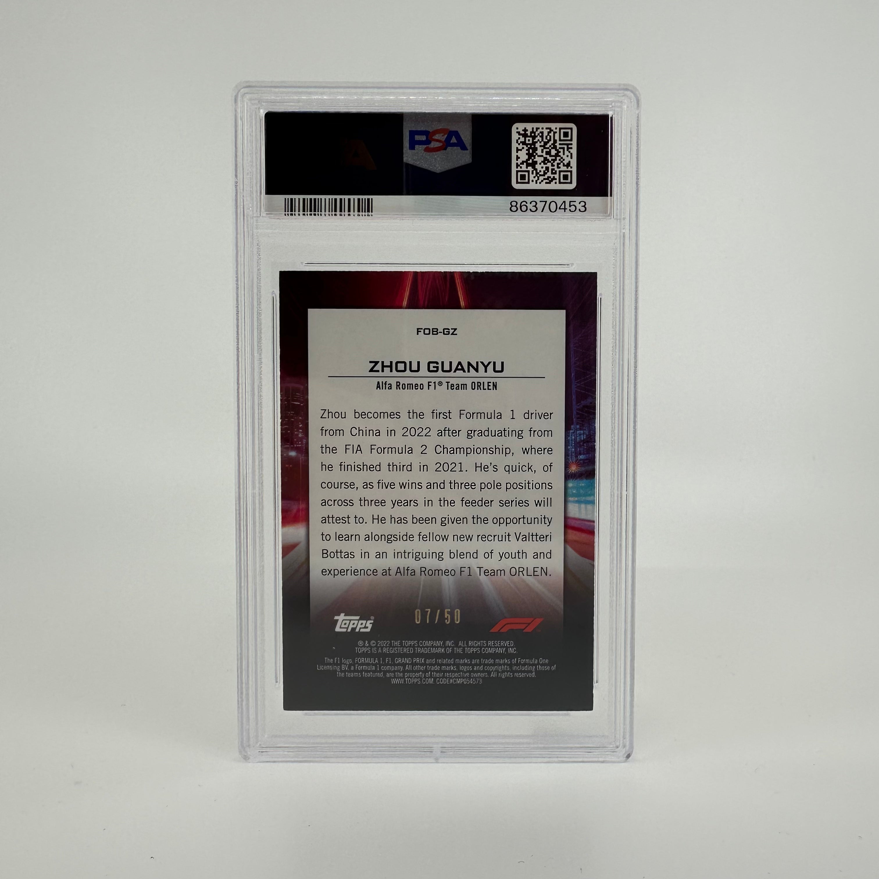 Zhou Guanyu #FOBZG PSA 7 07/50 Flash Of Brilliance Gold - Rare Collectible F1 Racing Card for Fans & Memorabilia Enthusiasts