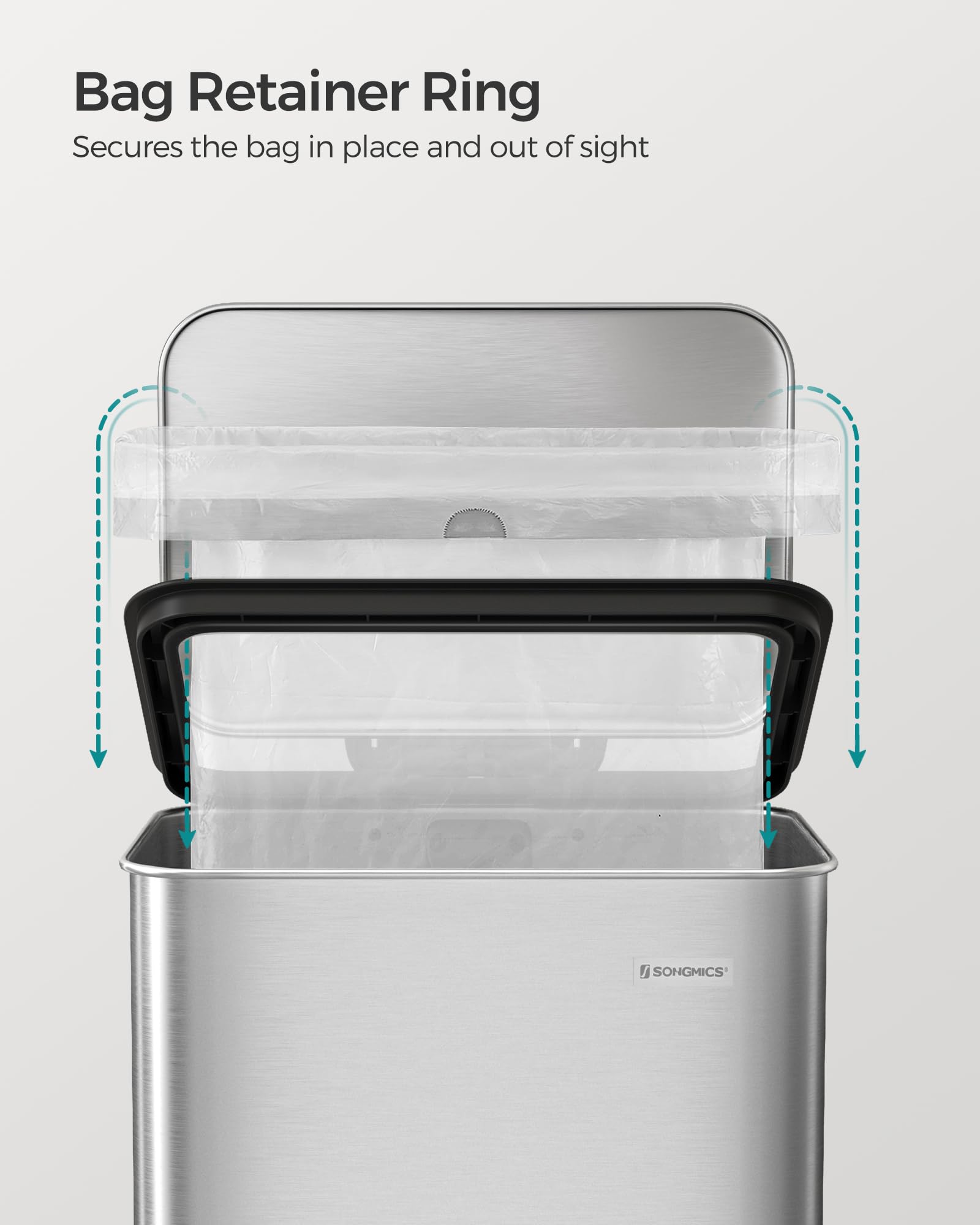 SONGMICS 10.5 Gallon Stainless Steel Step Trash Can with Soft Close Lid - 40L Large Kitchen Garbage Bin Includes 15 Trash Bags (Silver, ULTB540E40) - Perfect for Home, Office, Restaurant & Commercial Use