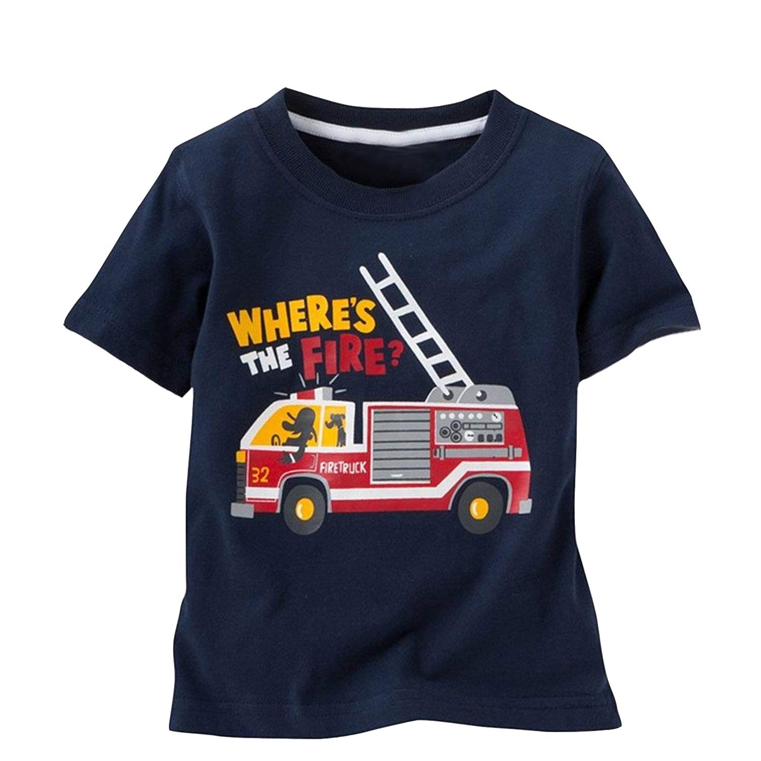Warmbaby Boys' Truck Print T-Shirts - Short Sleeve Summer Tees for Toddlers & Kids | Playtime, Outdoor Activities & Casual Wear