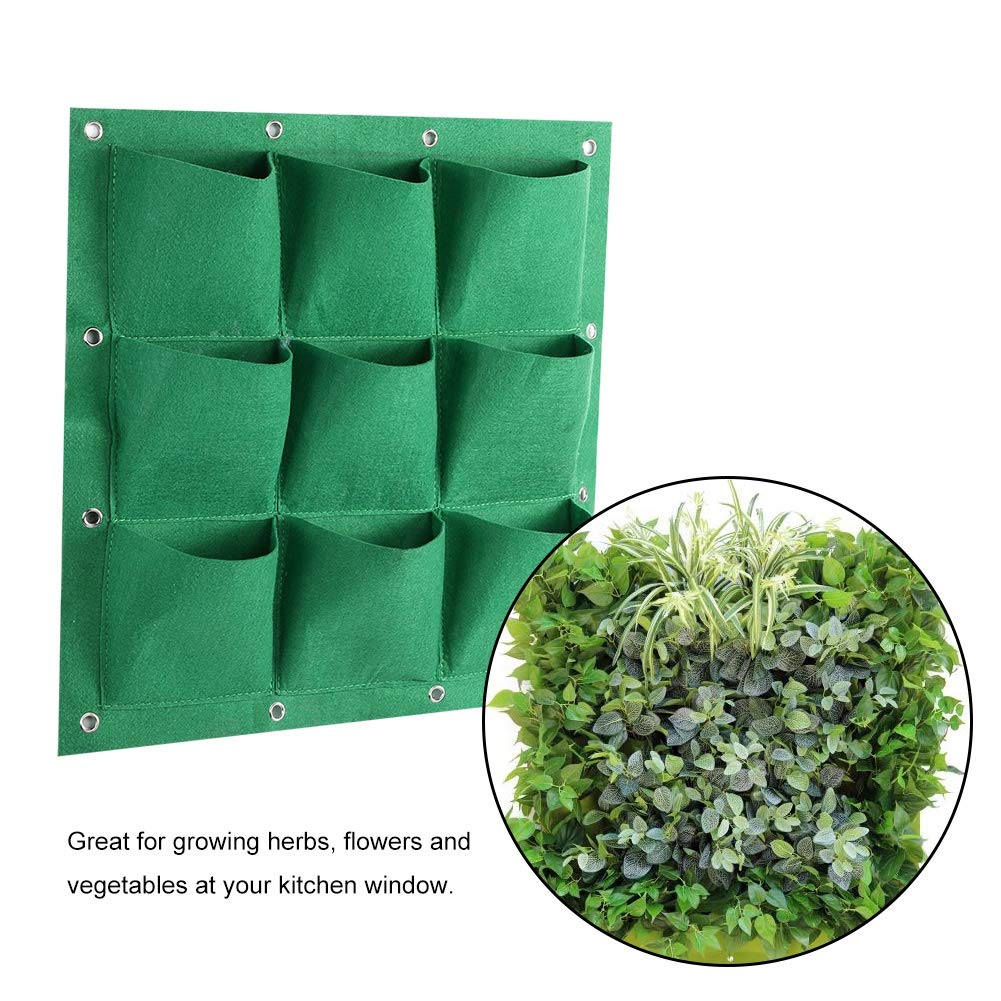 Atyhao 9 Pocket Hanging Planter Bags - Vertical Wall Garden Plant Grow Bags for Indoor/Outdoor Greening (Green) - Perfect for Balcony, Patio, and Small Space Gardening
