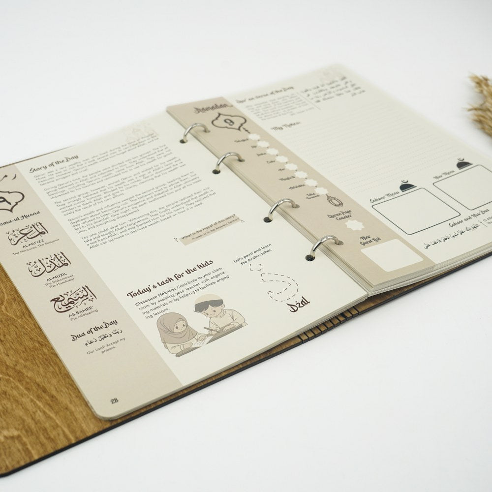 Ramadan Journal for Family - Wooden Cover Islamic Planner & Organizer - Perfect for Ramadan Planning, Reflection, and Family Bonding - Thoughtful Islamic Gift Idea