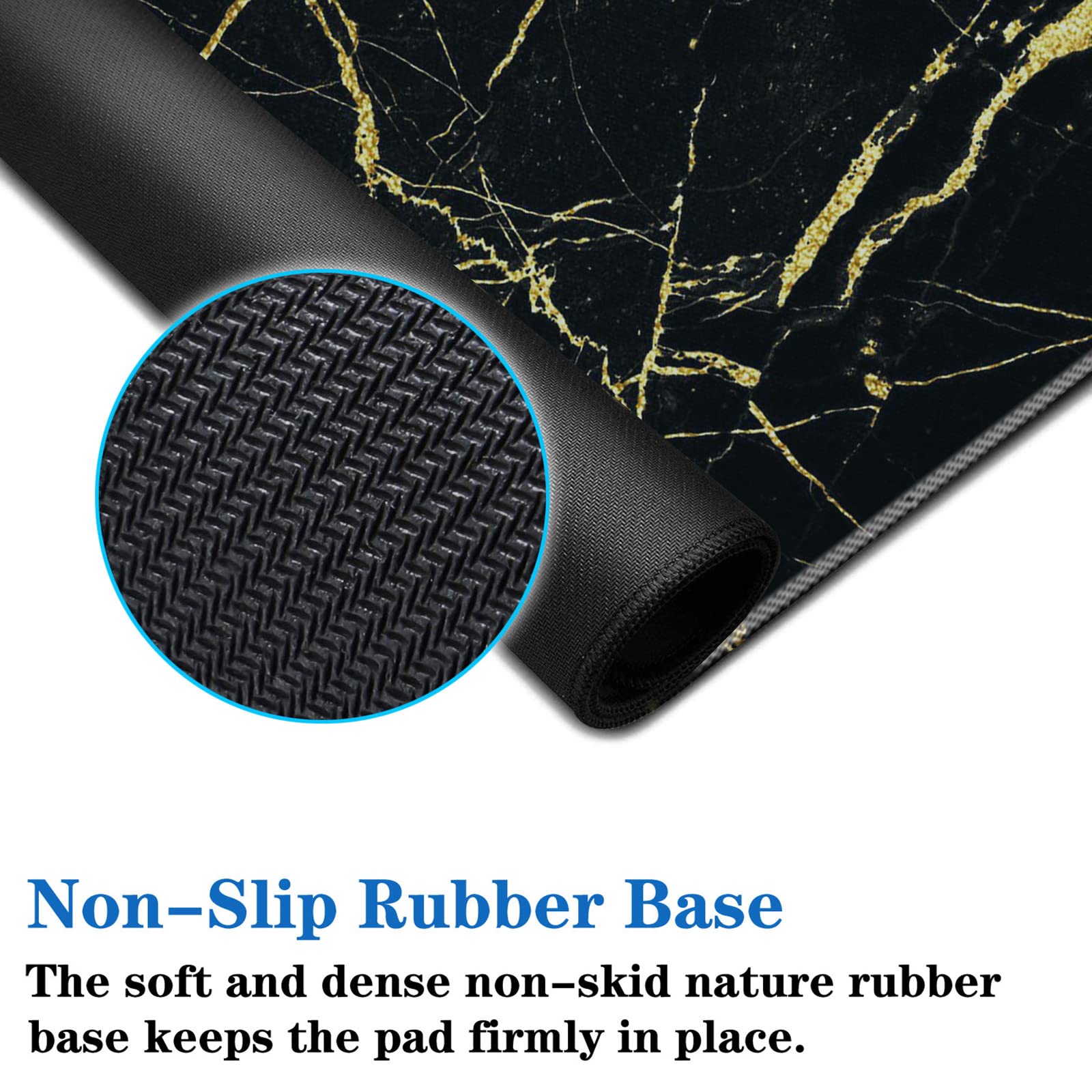 Premium Extended Gaming Mouse Pad - Large Black Gold Marble Design with Stitched Edges (31.5x11.8x0.1inch) - Non-Slip Base for PC, Laptop, Office & Home Use - Perfect for Gaming, Work & Daily Computing Tasks