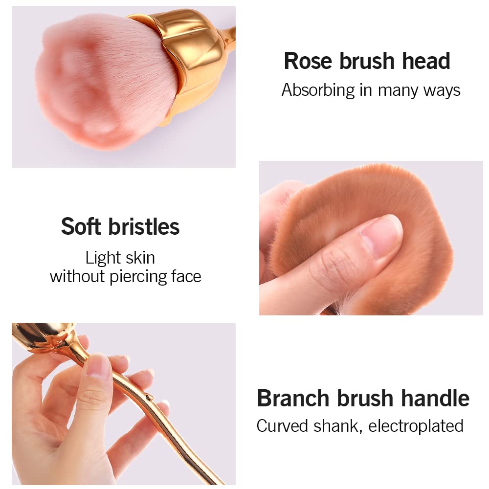JERCLITY 2-Piece Rose Gold Makeup Brush Set - Large Blush Brush & Powder Brush for Face, Loose Powder, and Nail Dust Application | Perfect for Professional Makeup, Cosmetic Touch-Ups, and Manicure Cleaning (Gold)