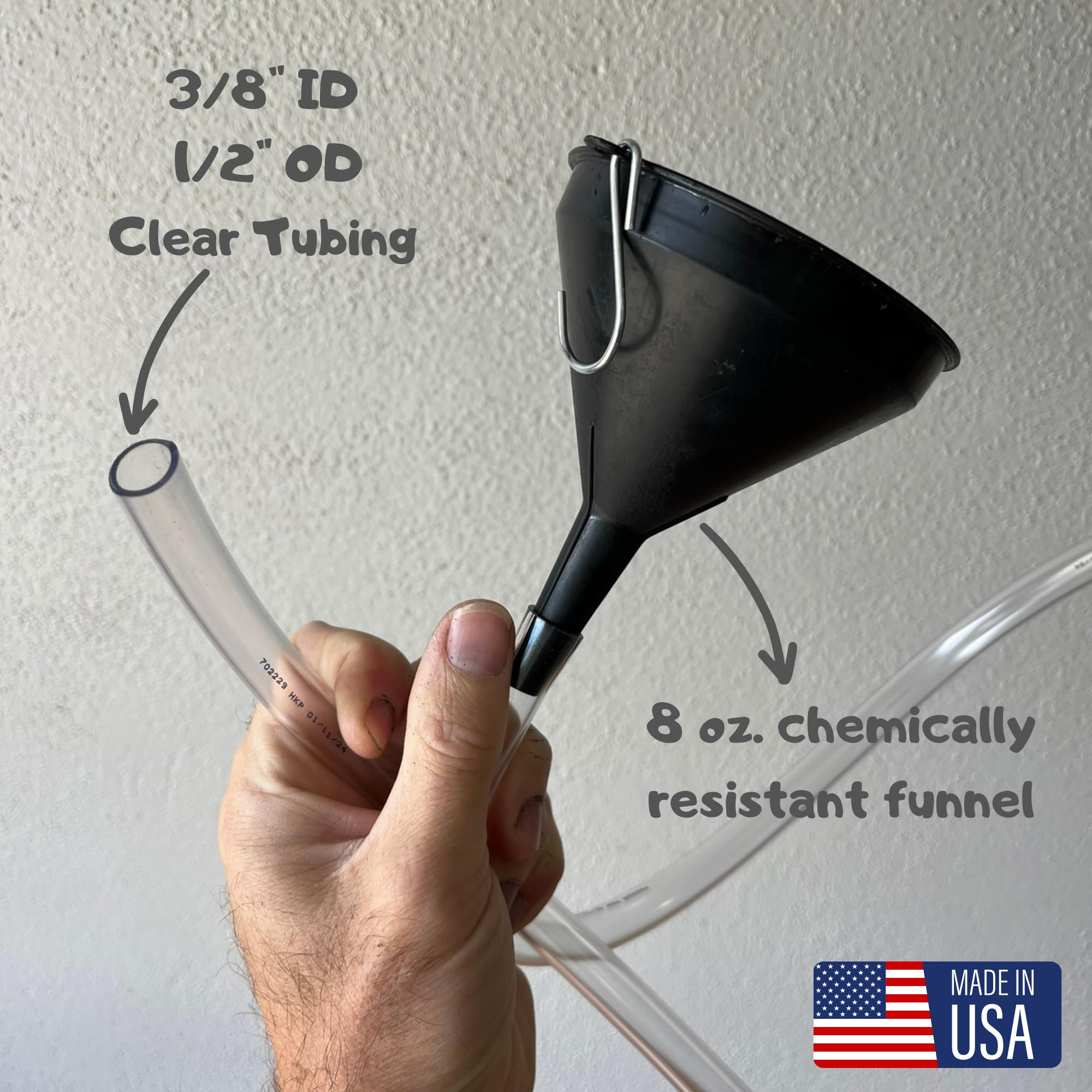 High-Quality Transmission Funnel with 4ft Clear Tubing - Made in USA - Easy Reach for Tight Spaces, No-Spill Design - Ideal for Car Maintenance & DIY Oil Changes