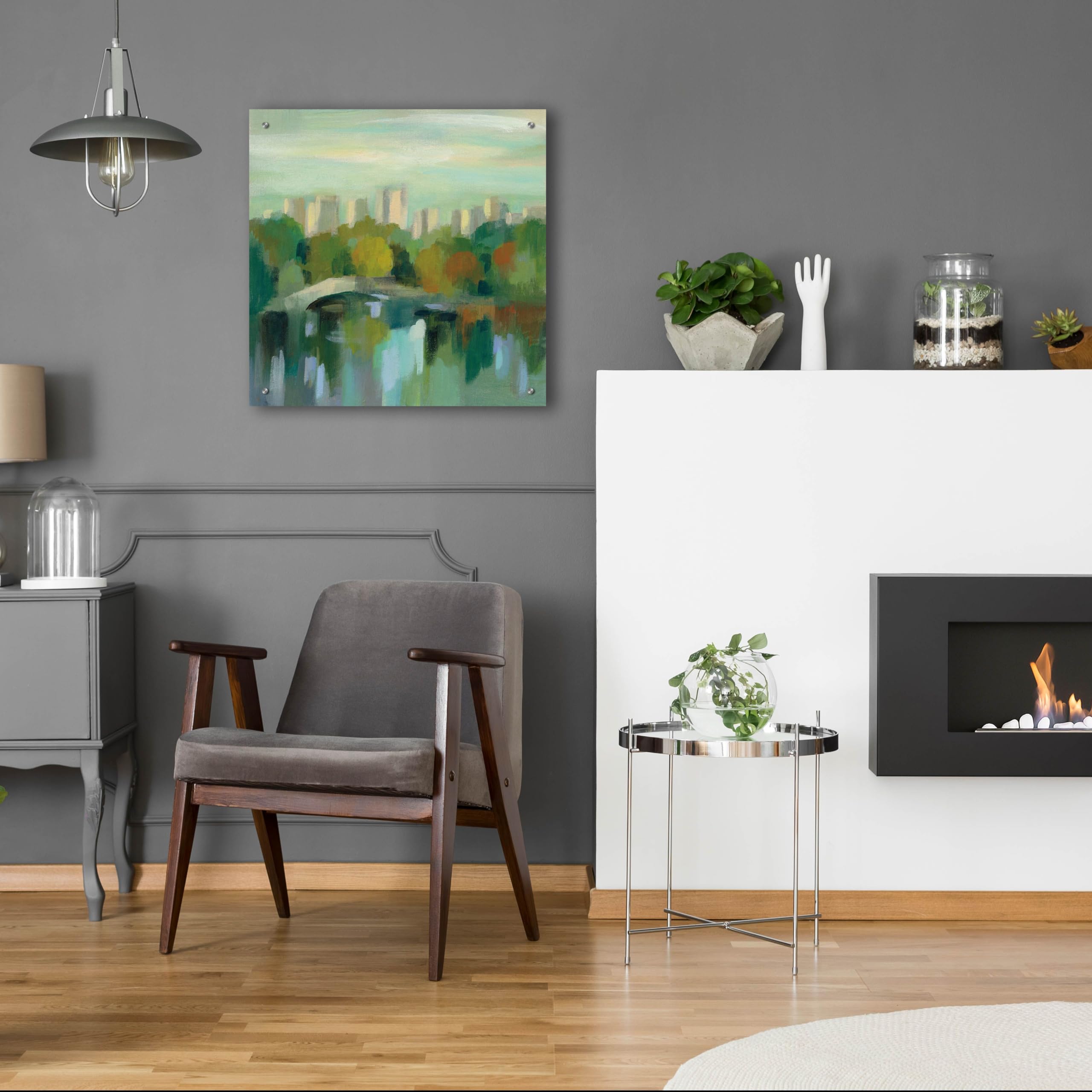 Silvia Vassileva 'Manhattan Sketches III' Acrylic Glass Wall Art - 24x24 Inches Modern Abstract Painting for Living Room, Office & Bedroom Decor