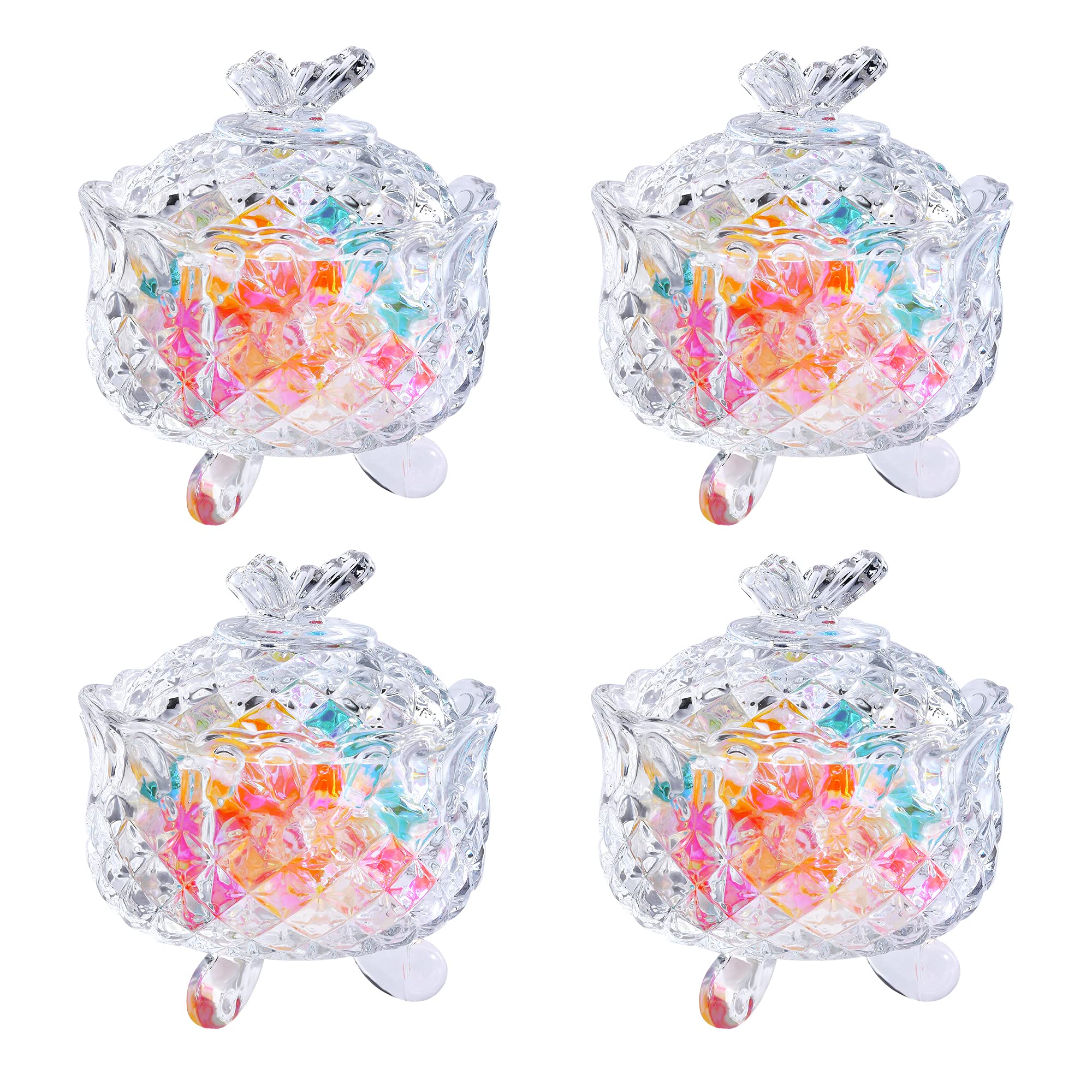 Akamino 4-Pack Glass Candy Dish with Lid - Crystal Clear Candy Bowl for Candy Buffet, Cookie Jar & Food Storage - Perfect for Weddings, Parties, Kitchen & Office Decor (Use for Holiday Treats, Dessert Displays & Home Organization)