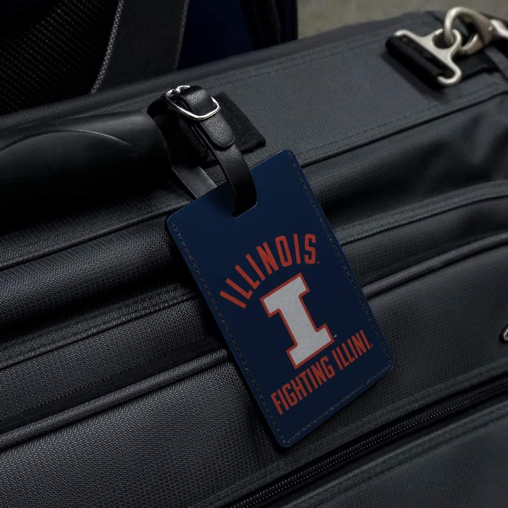 University of Illinois Official Logo Leather Luggage Tag - Rectangle ID Card Holder for Travel, Business & Campus Life