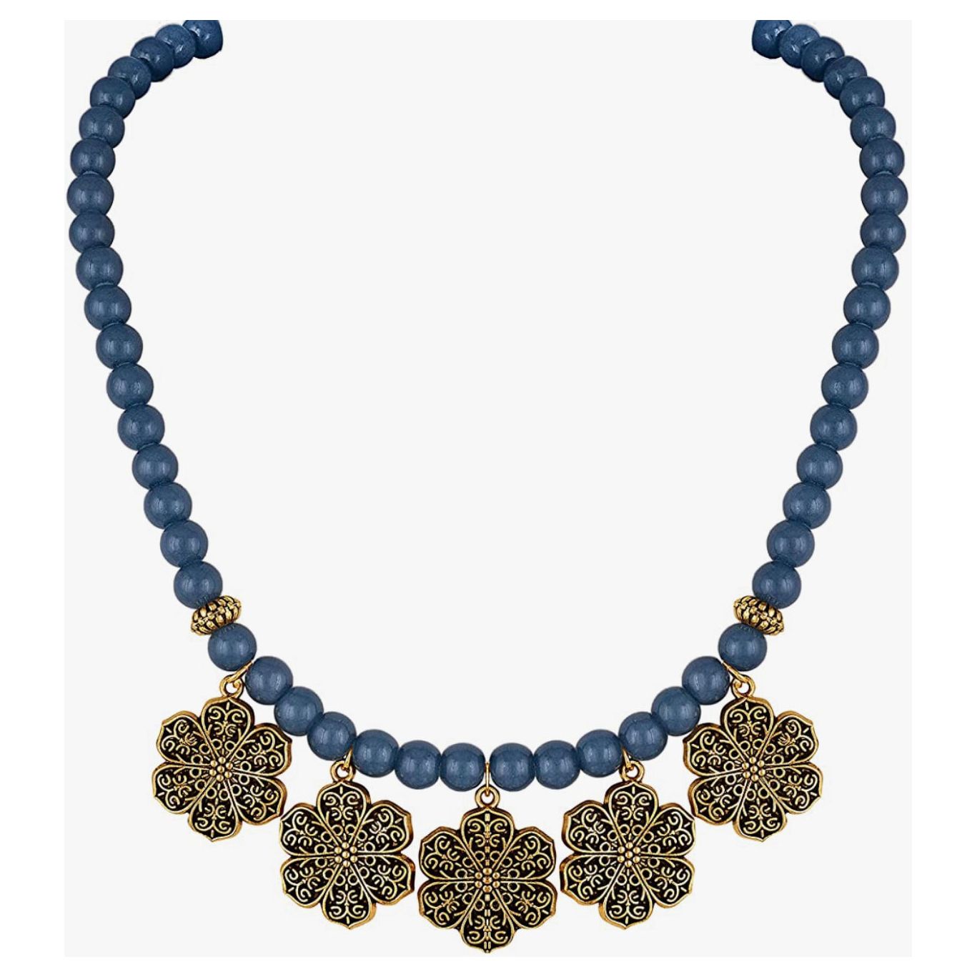 Elegant Gold Plated Floral Onyx Stone Necklace Set for Women | Dainty Jewelry Gift for Her | Perfect for Weddings, Parties & Special Occasions