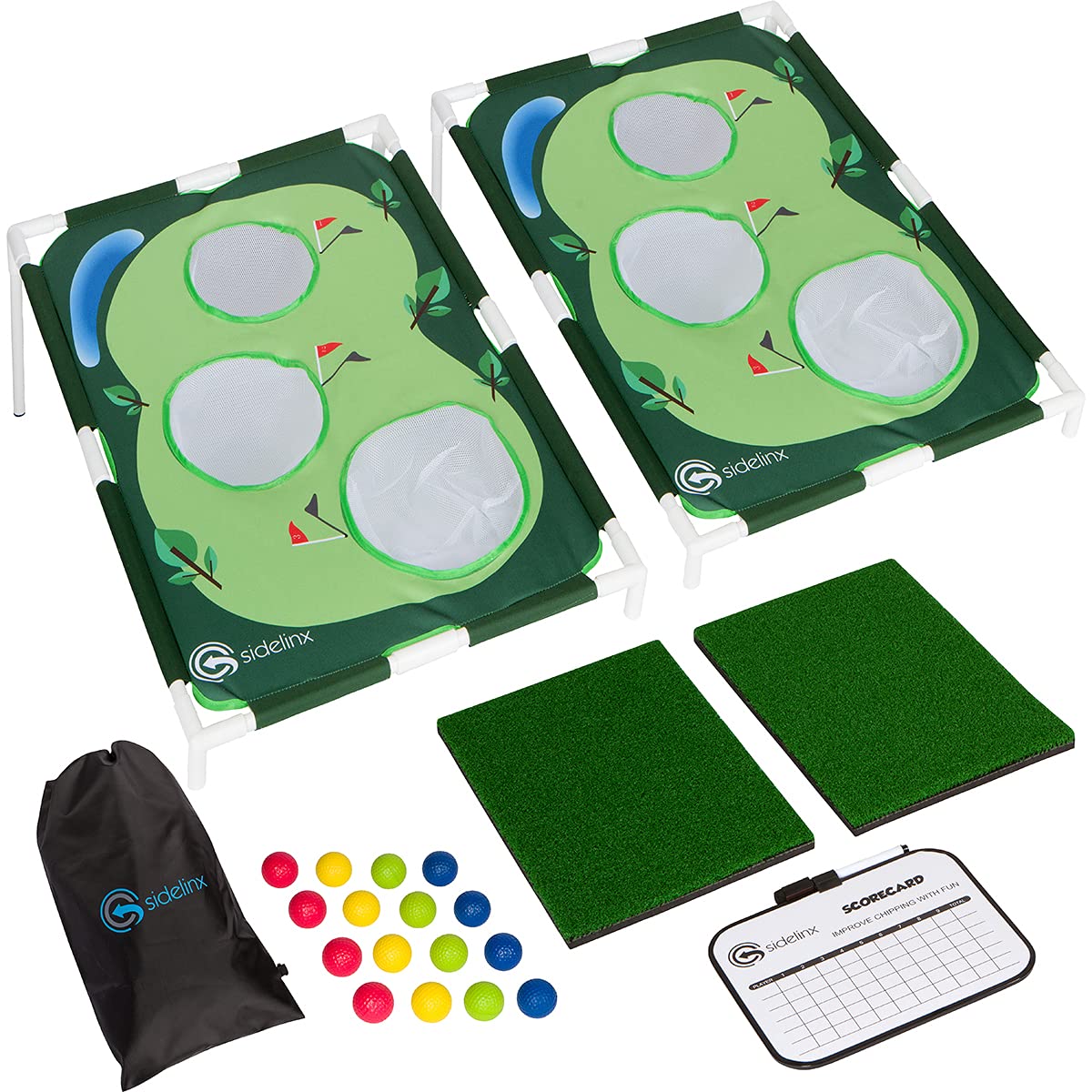 Premium Golf Cornhole Set - Outdoor & Indoor Golf Yard Game for Chipping Practice - Perfect Golf Gift for Men - Great for Backyard Parties, Tailgating & Family Gatherings
