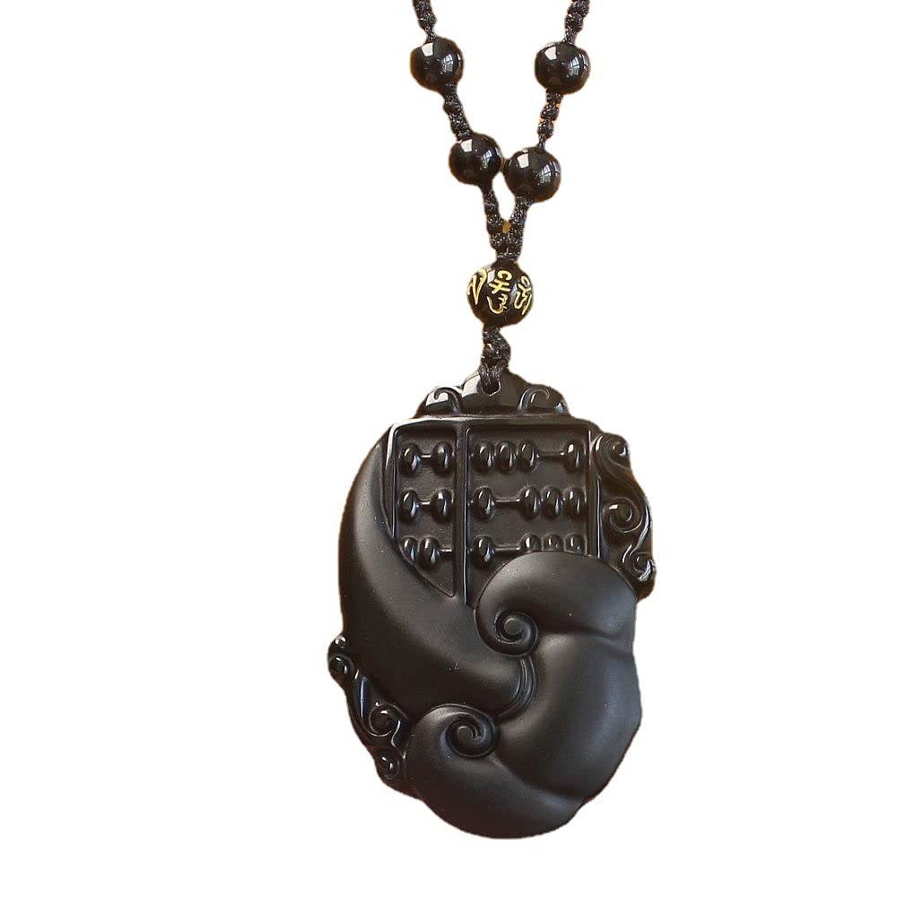 Obsidian Crystal Amulet Pendant Necklace with Bead Chain for Men & Women - Protection & Healing Jewelry for Meditation, Energy Cleansing & Spiritual Gifts