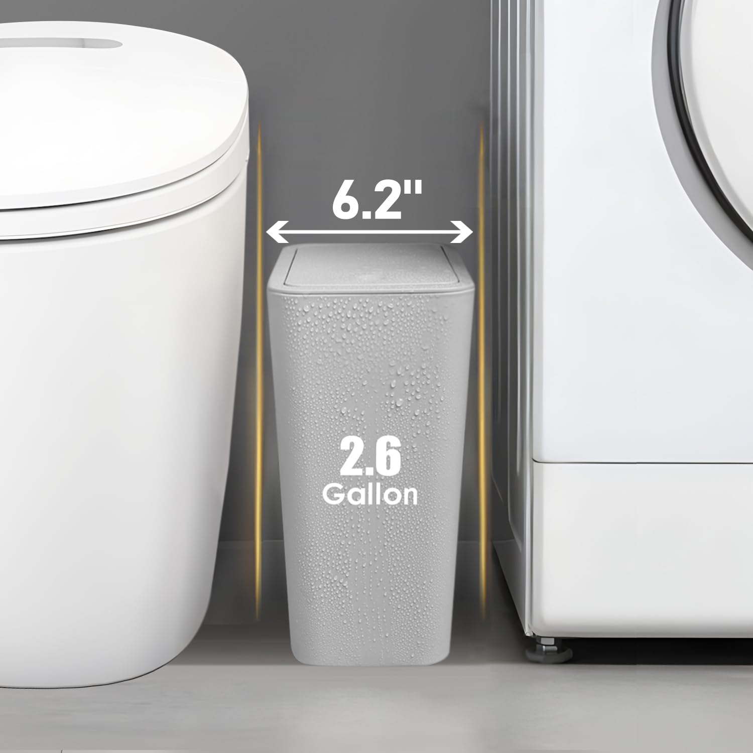TIPGO 10L/2.6 Gallon Slim Bathroom Trash Can with Pop-Up Lid - Small Garbage Bin for Kitchen, Bedroom, Office & Living Room - Space-Saving Waste Basket (Grey) | Perfect for Tight Spaces, Under Sinks & Home Organization
