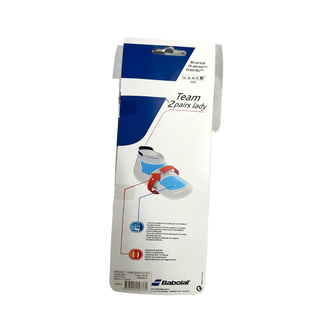 Babolat Team 2 Pairs White Tennis Socks for Men & Women - Comfortable Sports Socks for Running, Gym & Athletic Performance