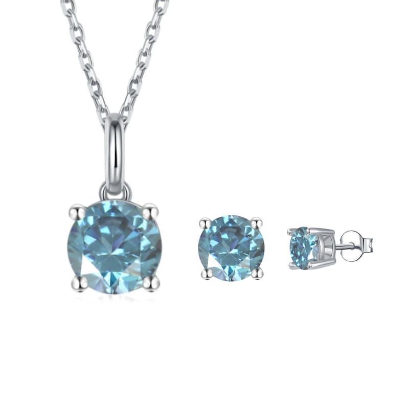 Blue Moissanite Jewelry Set - Elegant Necklace & Earrings for Women | Perfect for Weddings, Anniversaries & Special Occasions