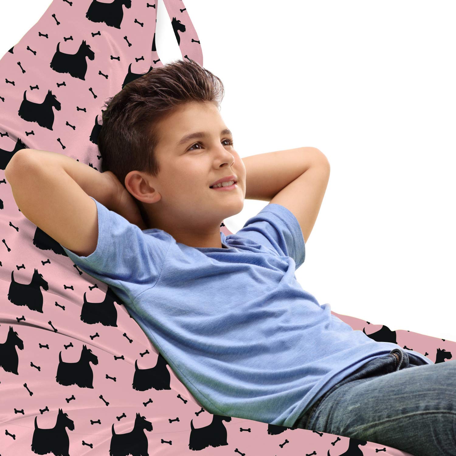 Ambesonne Scottie Dog Lounger Chair Bag - Fluffy Terrier & Bones Design on Pink Background - High Capacity Storage with Handle - Perfect for Pet Lovers, Home Organization & Travel Accessories