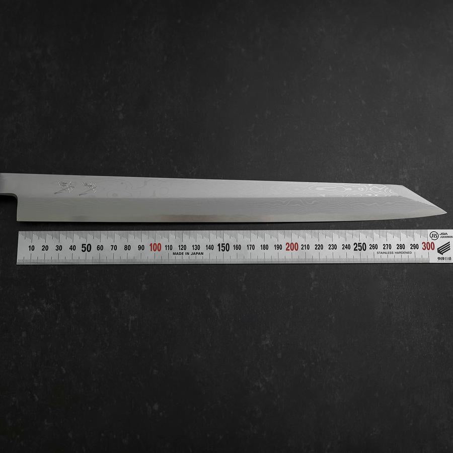 Premium Yanagi Kiritsuke Knife - Blue Steel #1 Suminagashi Blade with Buffalo Ebony Handle & Sheath - 330mm Japanese Sushi & Sashimi Chef Knife - Perfect for Professional Chefs & Home Cooking Enthusiasts