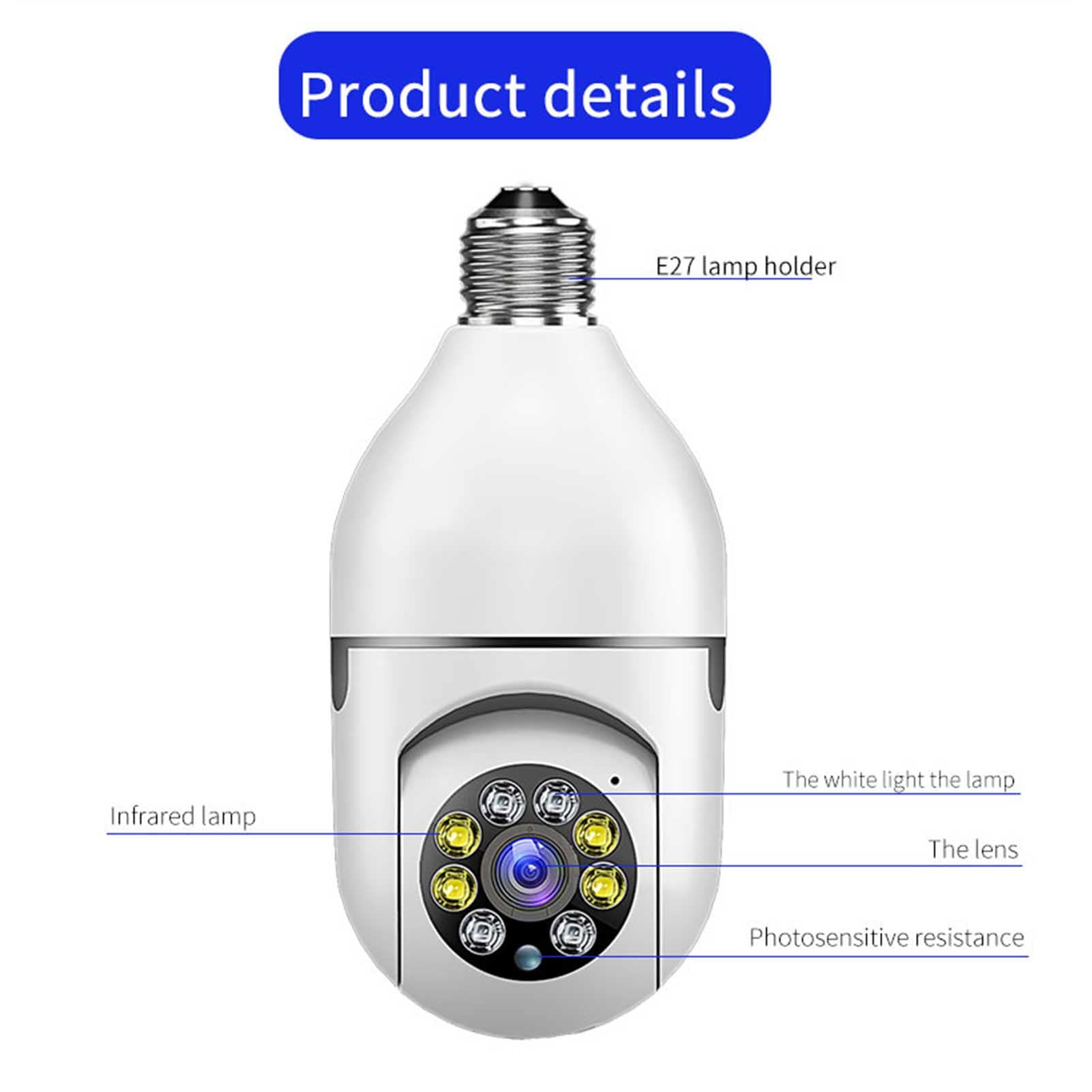 360° Indoor Security Camera with Motion Detection | 2.4GHz/5G WiFi Smart Dome Surveillance Camera | Night Vision & Two-Way Audio | E27 Bulb Base Installation | Ideal for Doorway, Bedroom & Home Security Monitoring