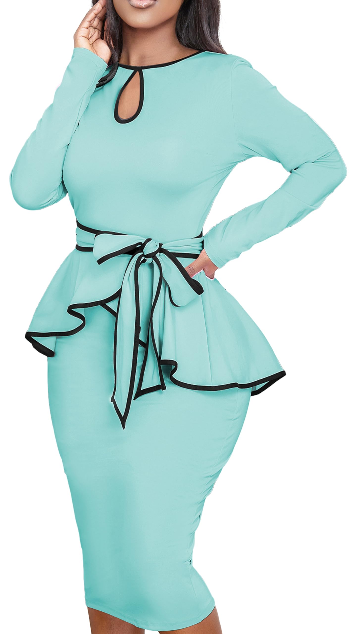 Elegant Peplum Dresses for Women - Vintage Bodycon Business Dress Knee Length - Perfect for Office Wear, Cocktail Parties & Date Nights