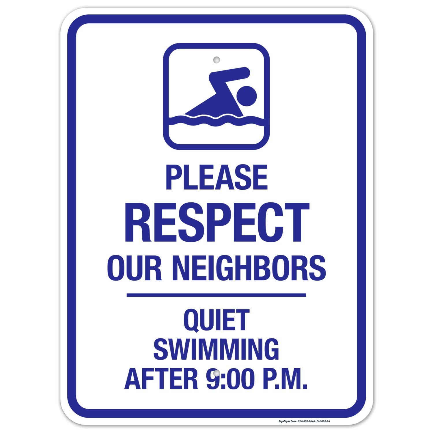 Quiet Swimming After 9 Sign - 18x24 Inch Rust-Free Aluminum Pool Sign | Fade-Resistant for Indoor/Outdoor Use | Made in USA | Perfect for Community Pools, Hotels & Residential Areas