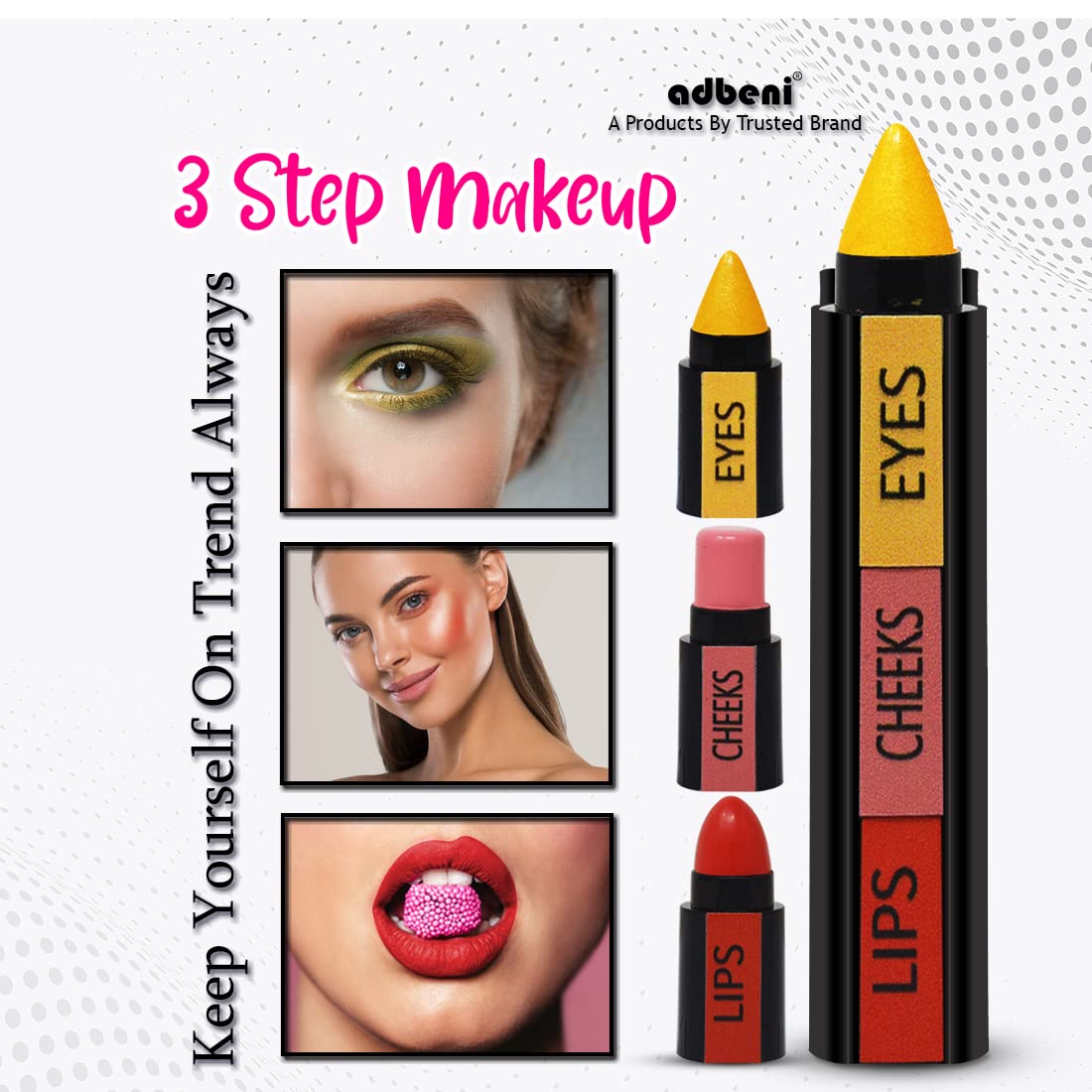 Adbeni 5-in-1 Matte Lipstick Set - Lip Crayon, Long-Lasting Lip Color & 3-Step Makeup Stick with Eyeshadow, Blush & Lip Gloss (7g + 4.5g) | Perfect for Daily Makeup, Party Looks & Travel Touch-Ups | L004-MK001